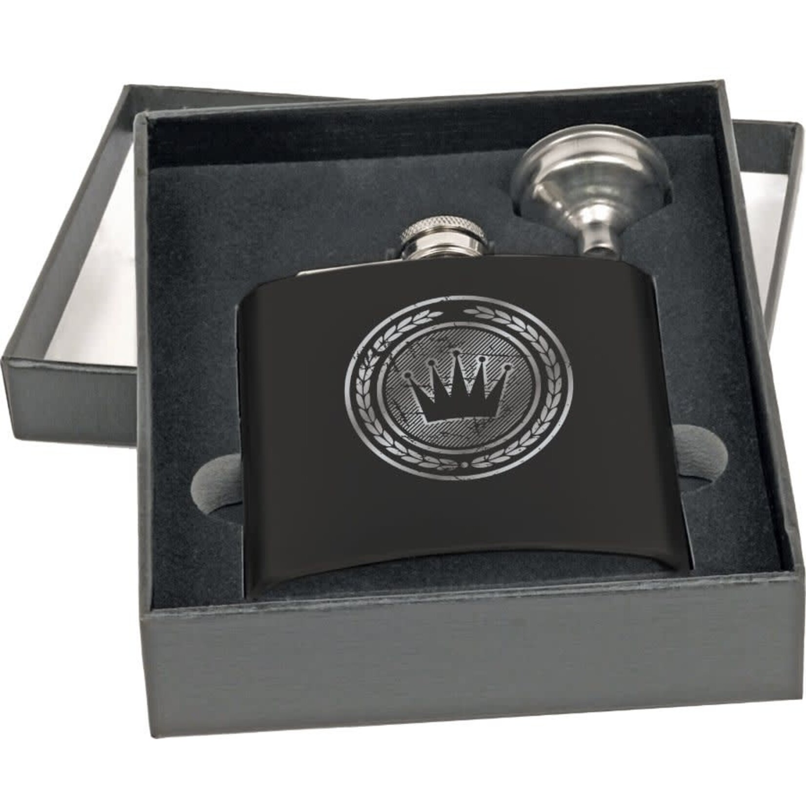 JDS Industries FSK672 Flask Black w/funnel and presentation box w/engraving on flask