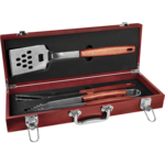 JDS Industries BBQ03B 3 piece Rosewood BBQ Set top of box engraving included