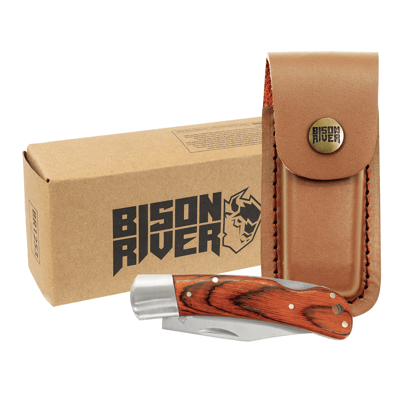 JDS Industries BR1253 Wood Knife w/Leather Sheath