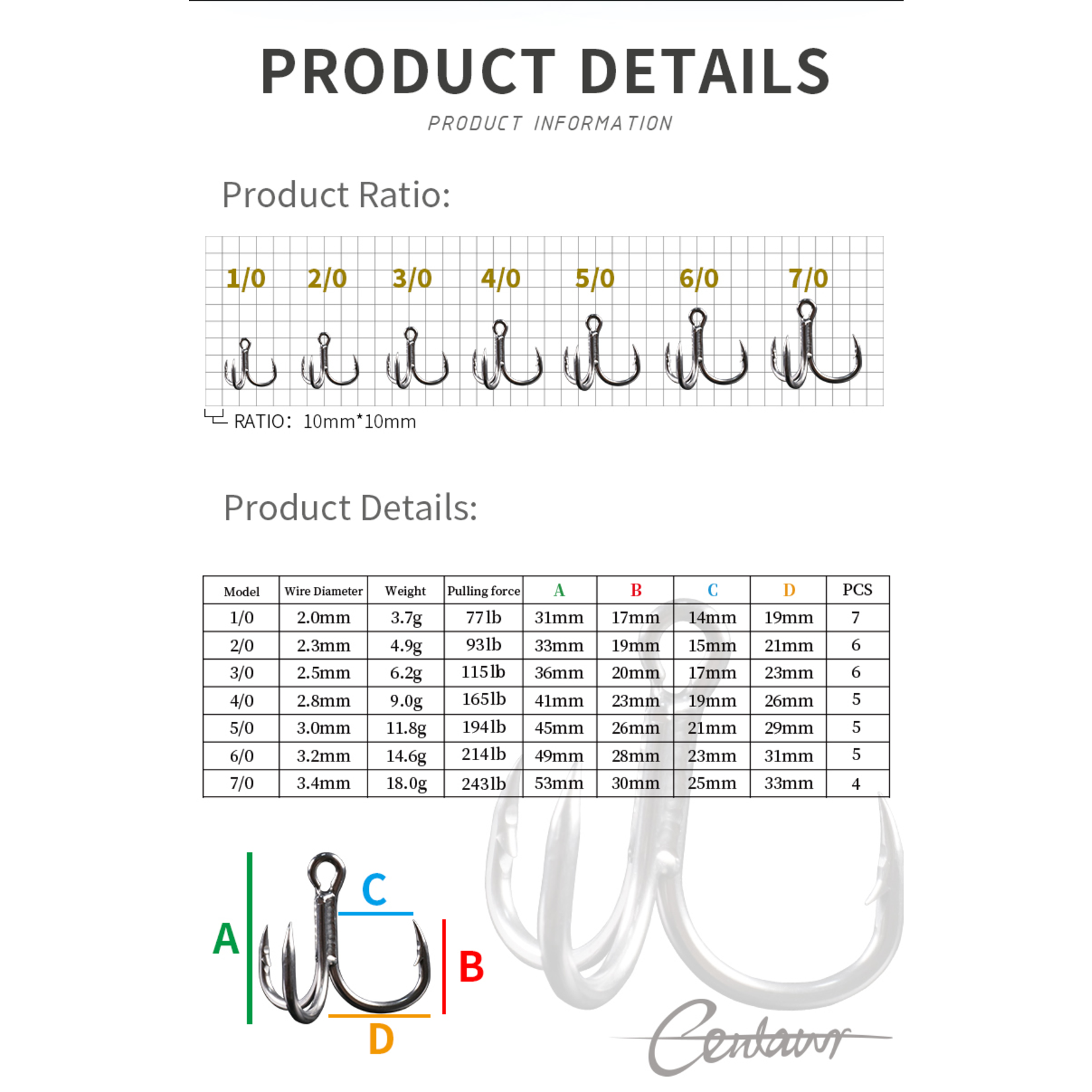 Centaur Treble Hook 7 Units Black