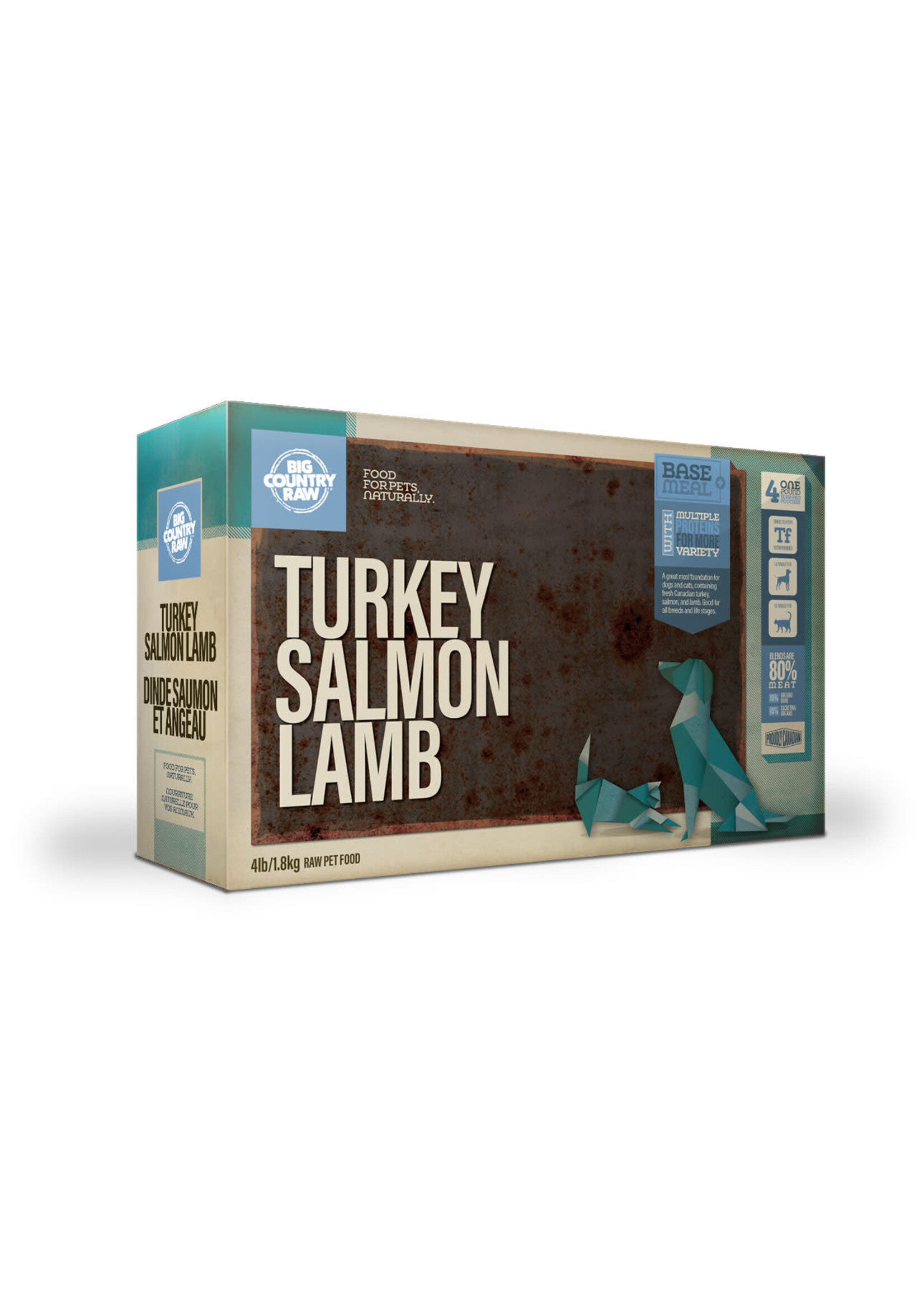 BIG COUNTRY RAW BCR MELANGE DINDE, SAUMON, AGNEAU 4 X 1LB