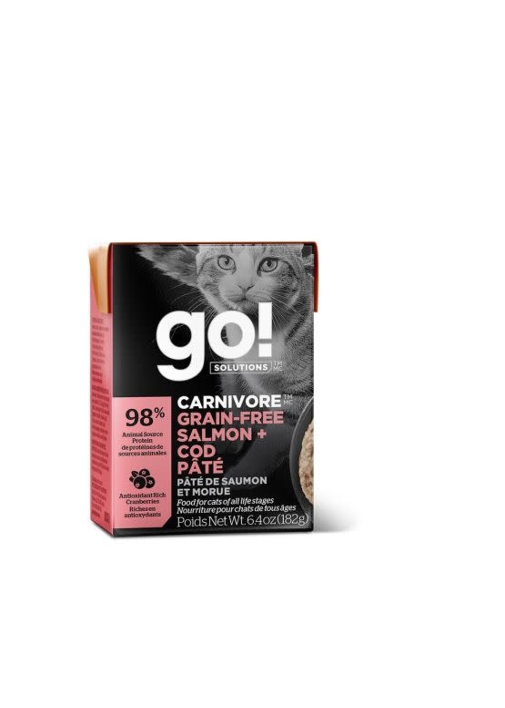 GO! SOLUTIONS GO TETRA PAK CHAT CARNIVORE SAUMON ET MORUE SANS GRAINS 6.4 OZ