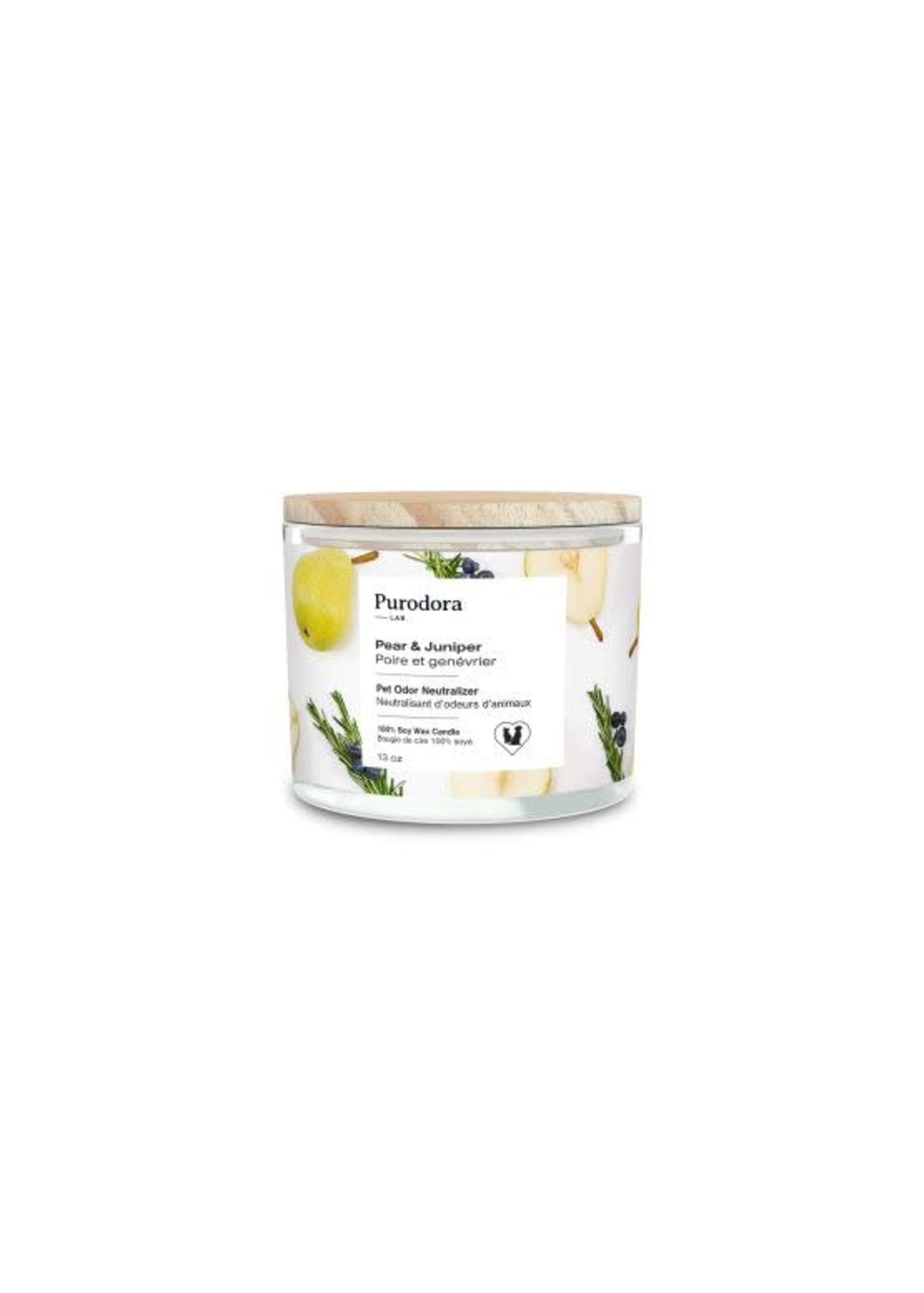 PURODORA LAB PURODORA LAB BOUGIE DE SOYA NEUTRALISANT D'ODEURS D'ANIMAUX POIRE ET GÉNÉVRIER 13 OZ