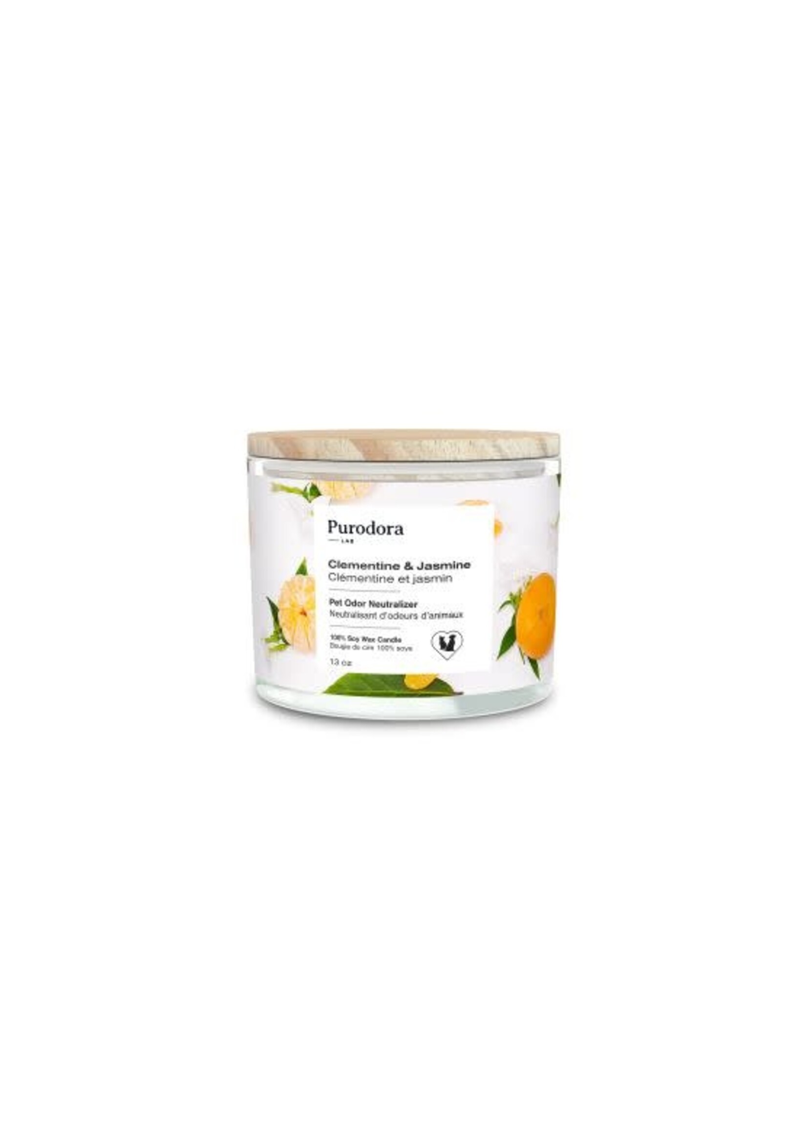 PURODORA LAB PURODORA LAB BOUGIE DE SOYA NEUTRALISANT D'ODEURS D'ANIMAUX CLÉMENTINE ET JASMIN 13 OZ