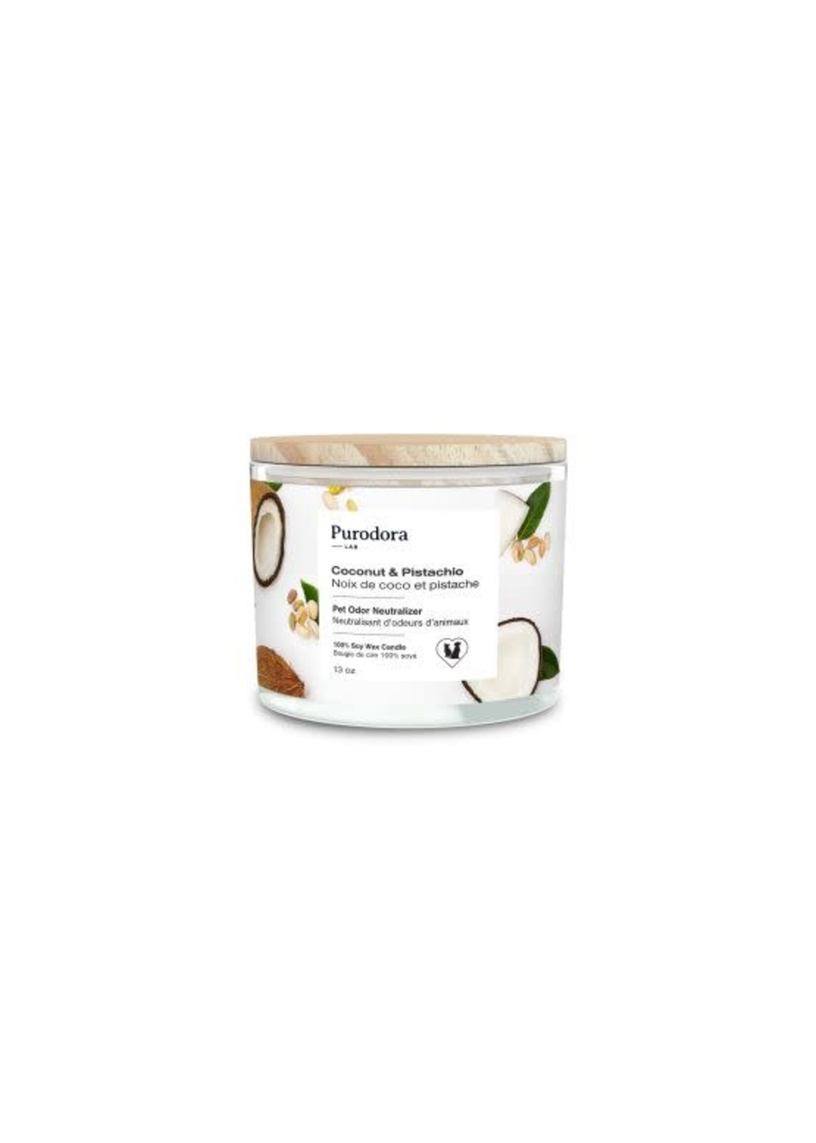 PURODORA LAB PURODORA LAB BOUGIE DE SOYA NEUTRALISANT D'ODEURS D'ANIMAUX NOIX DE COCO ET PISTACHE 13 OZ