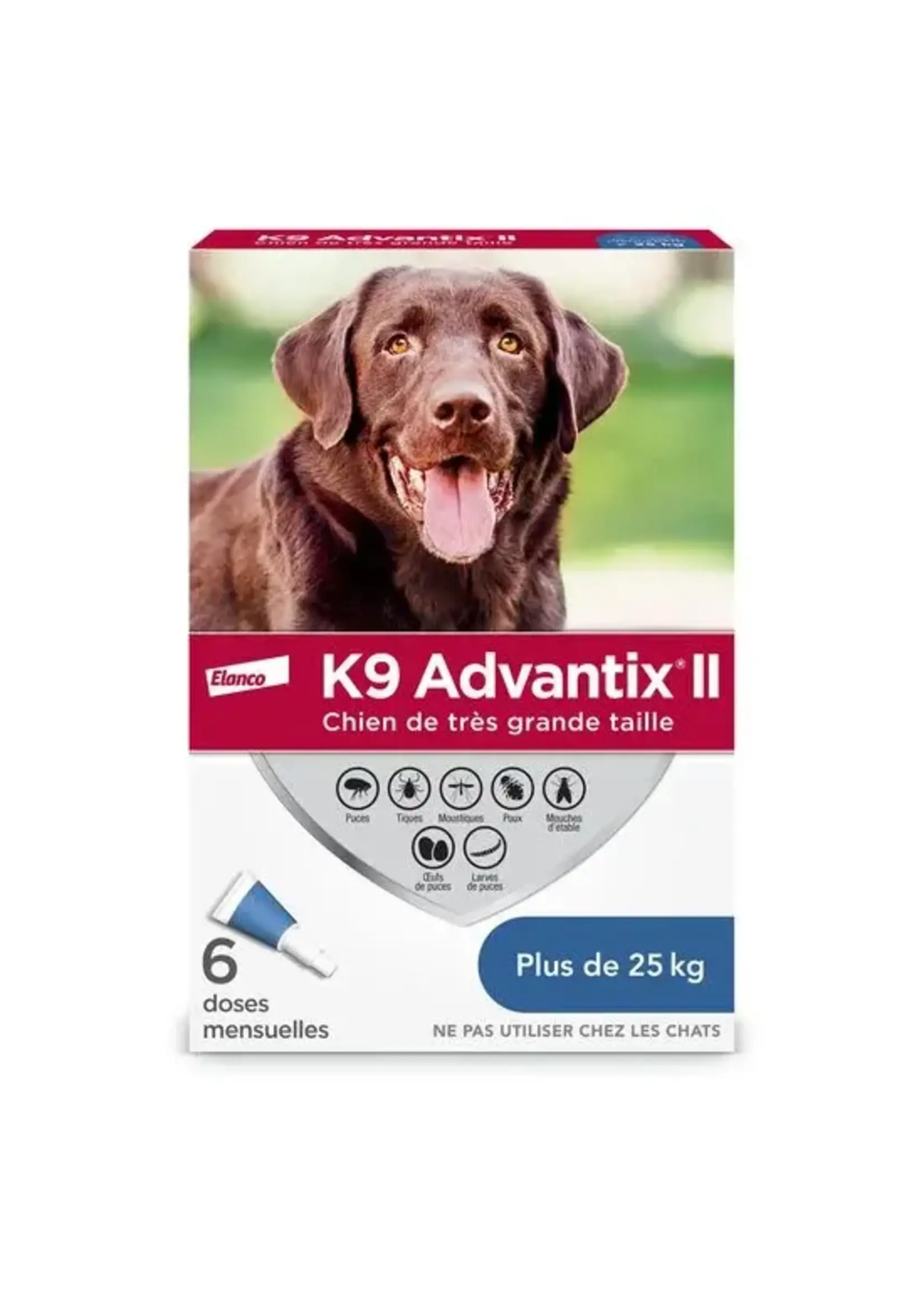 K9 ADVANTIX ll ADVANTIX II CHIEN 25KG ET PLUS PUCES/TIQUES/MOUSTIQUES 6PQT
