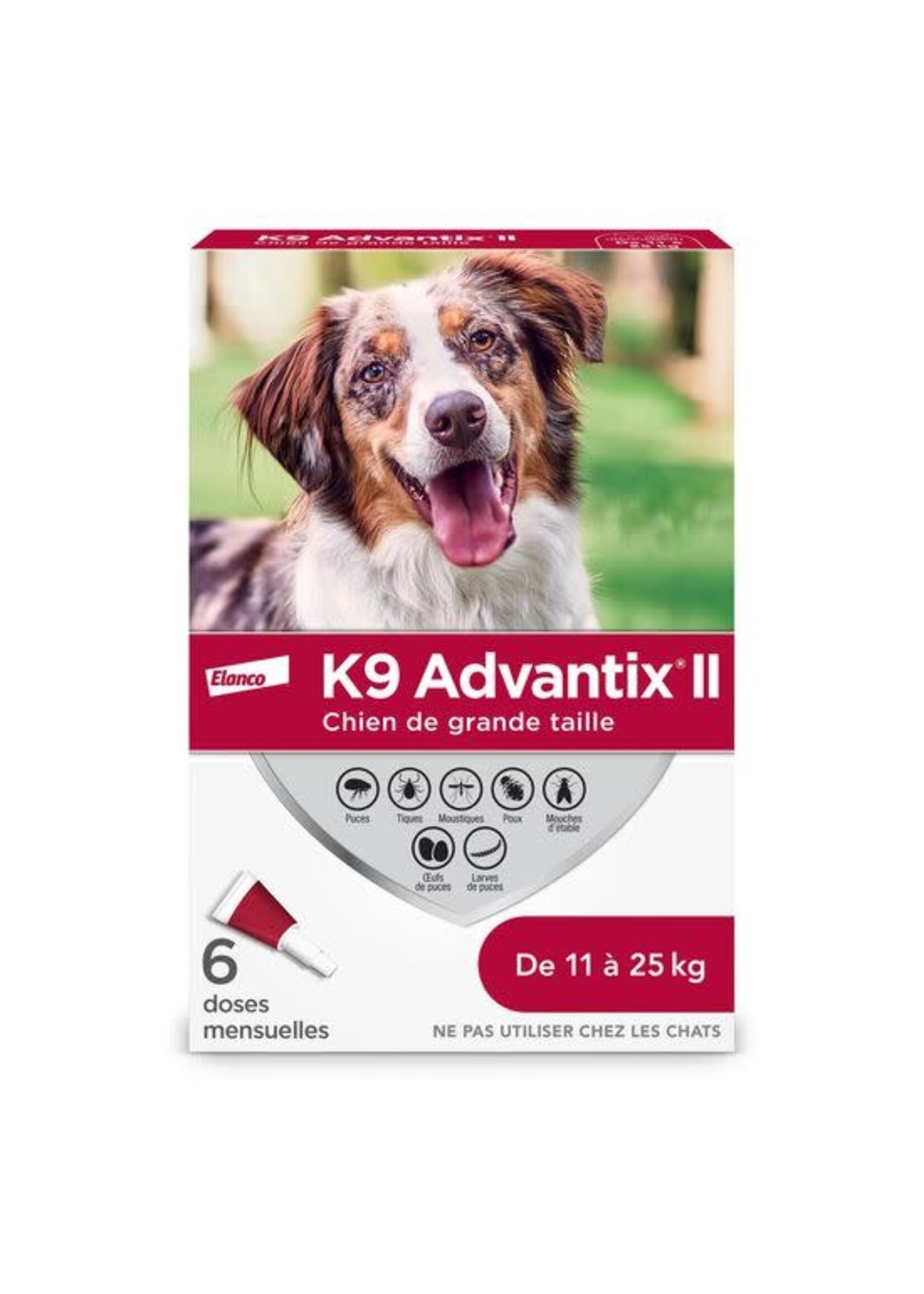 K9 ADVANTIX ll ADVANTIX II CHIEN 11KG-25KG PUCES/TIQUES/MOUSTIQUES 6PQT