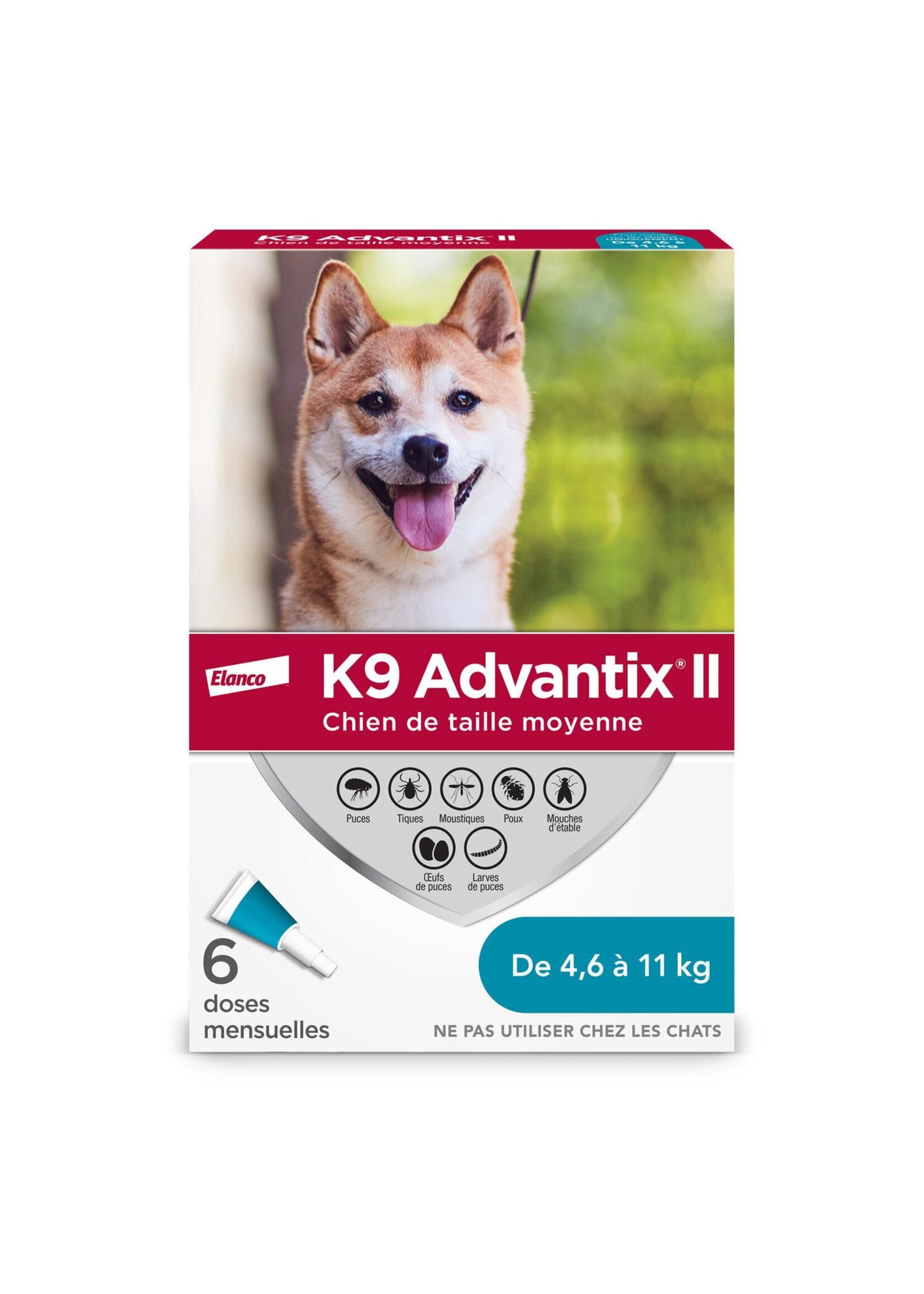 K9 ADVANTIX ll ADVANTIX II CHIEN 4.5KG-11KG PUCES/TIQUES/MOUSTIQUES 6PQT