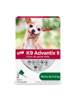 K9 ADVANTIX ll ADVANTIX II CHIEN MOINS 4.5 KG PUCES/TIQUES/MOUSTIQUES 2PQT