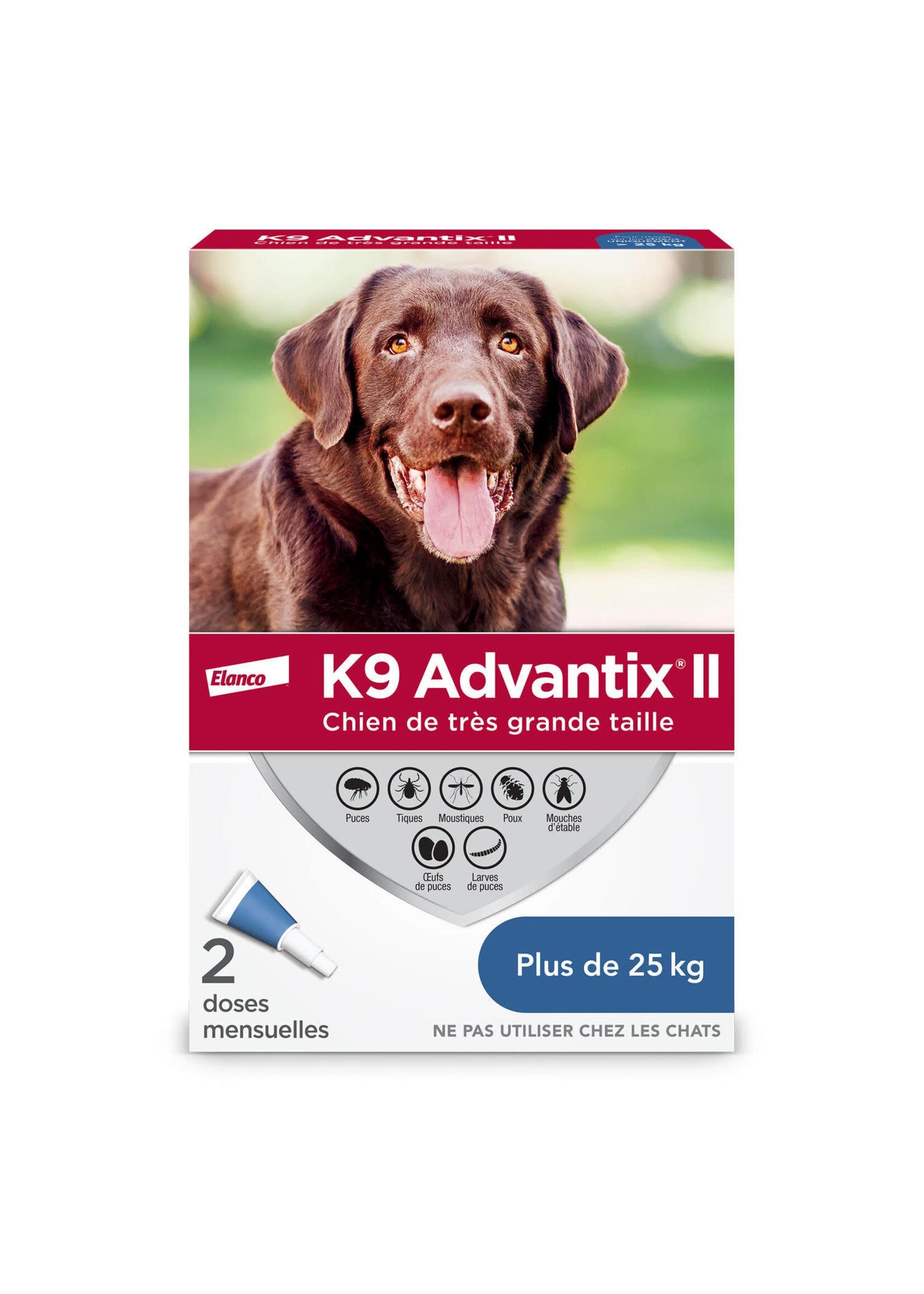 K9 ADVANTIX ll ADVANTIX II CHIEN 25KG ET PLUS PUCES/TIQUES/MOUSTIQUES 2PQT