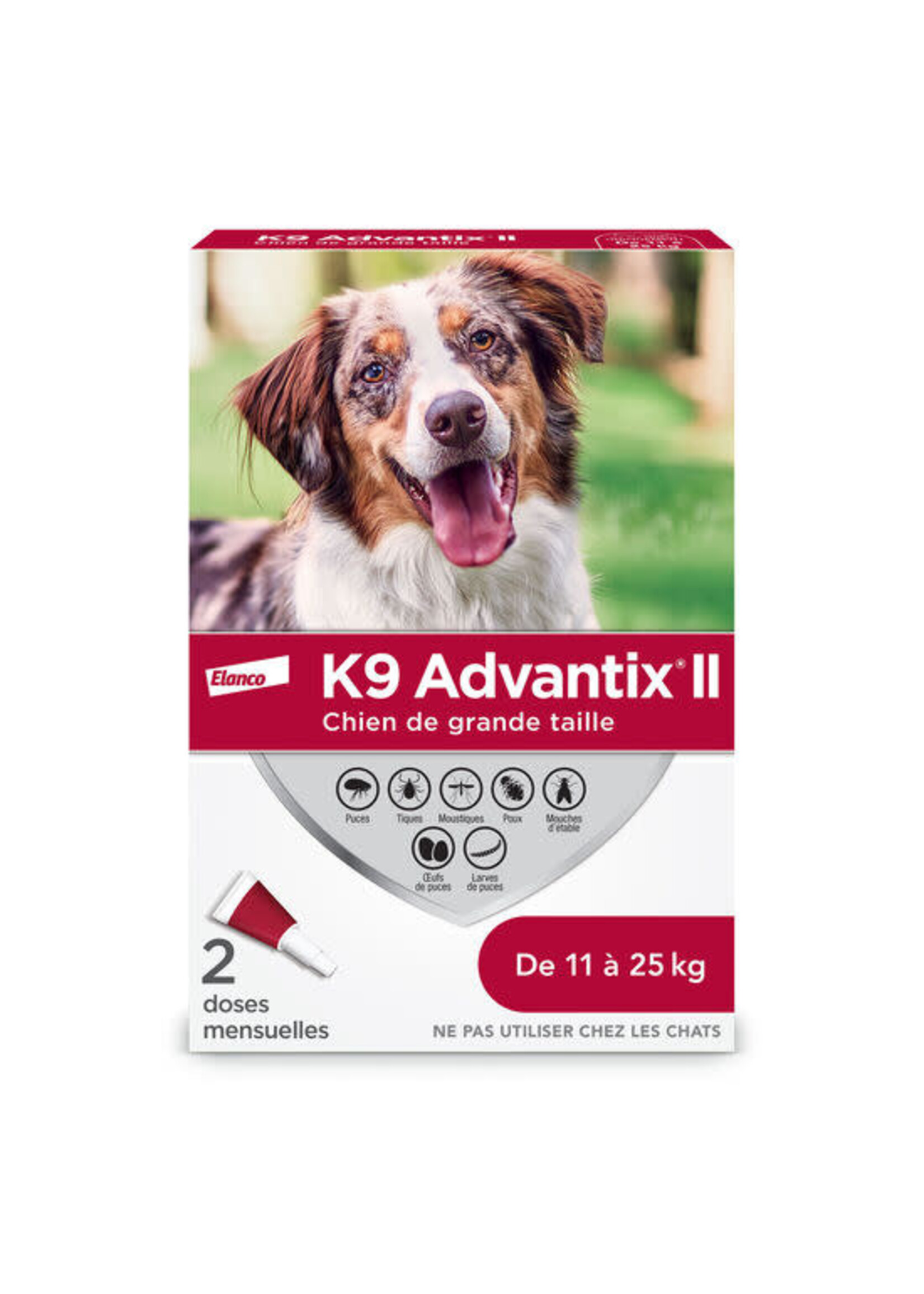 K9 ADVANTIX ll ADVANTIX II CHIEN 11KG-25KG PUCES/TIQUES/MOUSTIQUES 2PQT