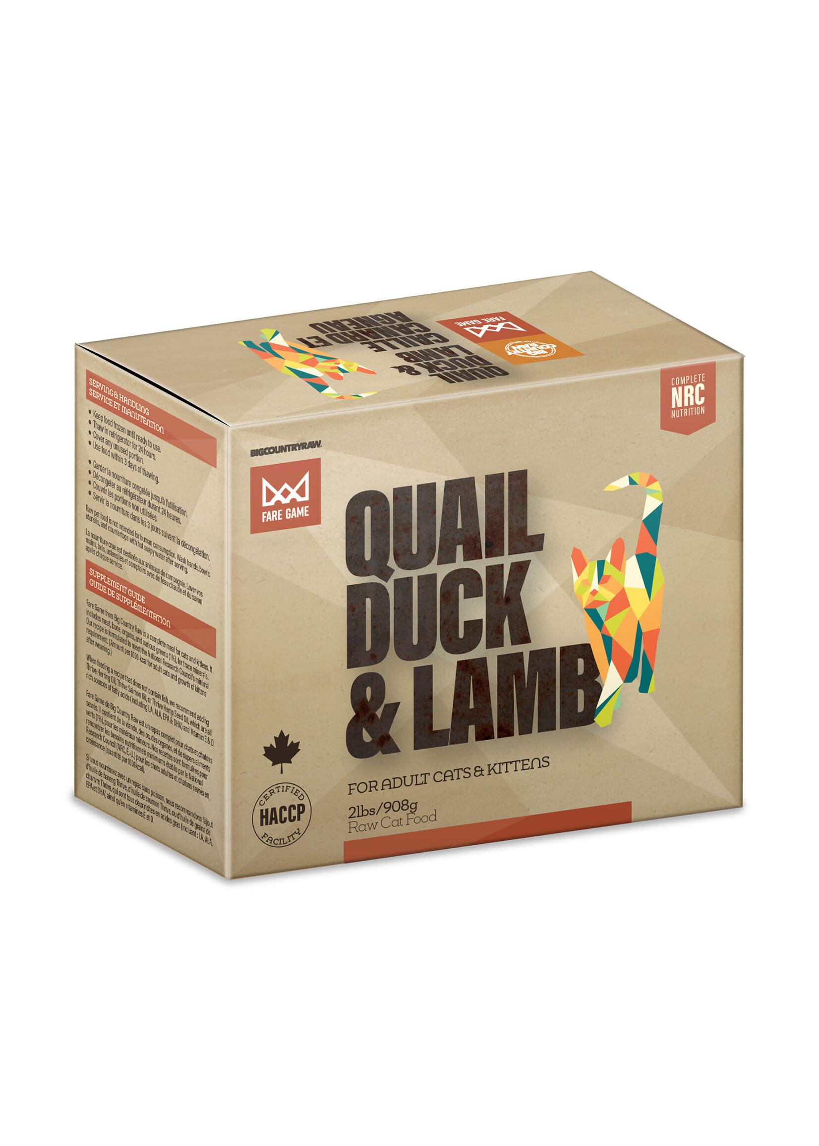 BIG COUNTRY RAW BCR FARE GAME QUAIL-CANARD-AGNEAU  4 X 1/2 LB