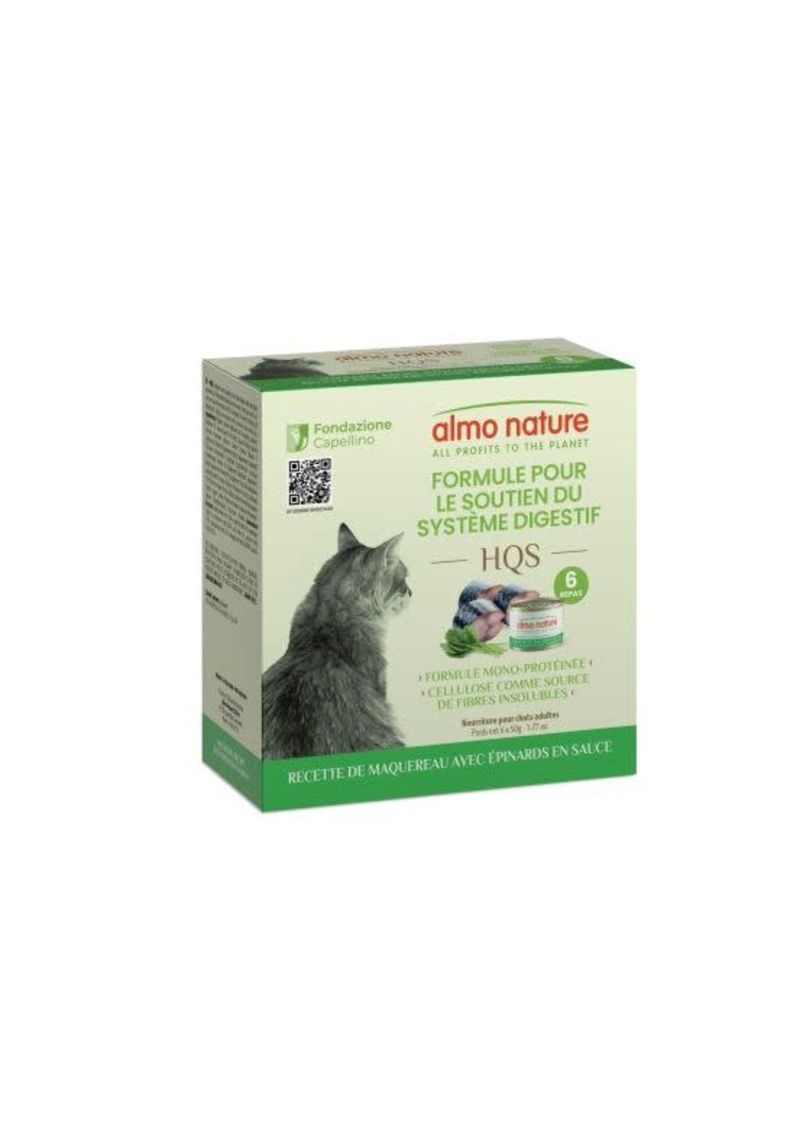 ALMO NATURE ALMO NATURE HQS CHAT FORMULE  6X50G DIGESTIF MAQUEREAU EPINARD EN SAUCE