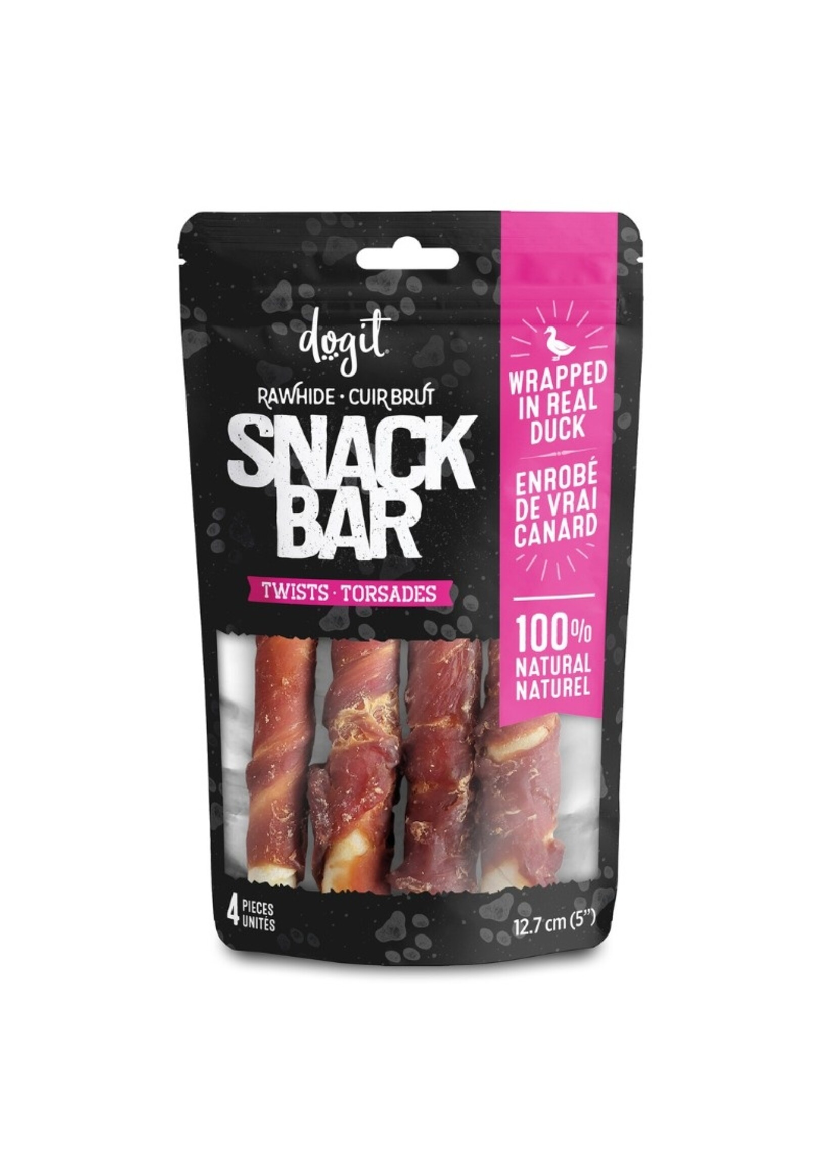 DOGIT SNACK BAR TORSADES DE CUIR ENROBES DE CANARD 5'' PQT 4