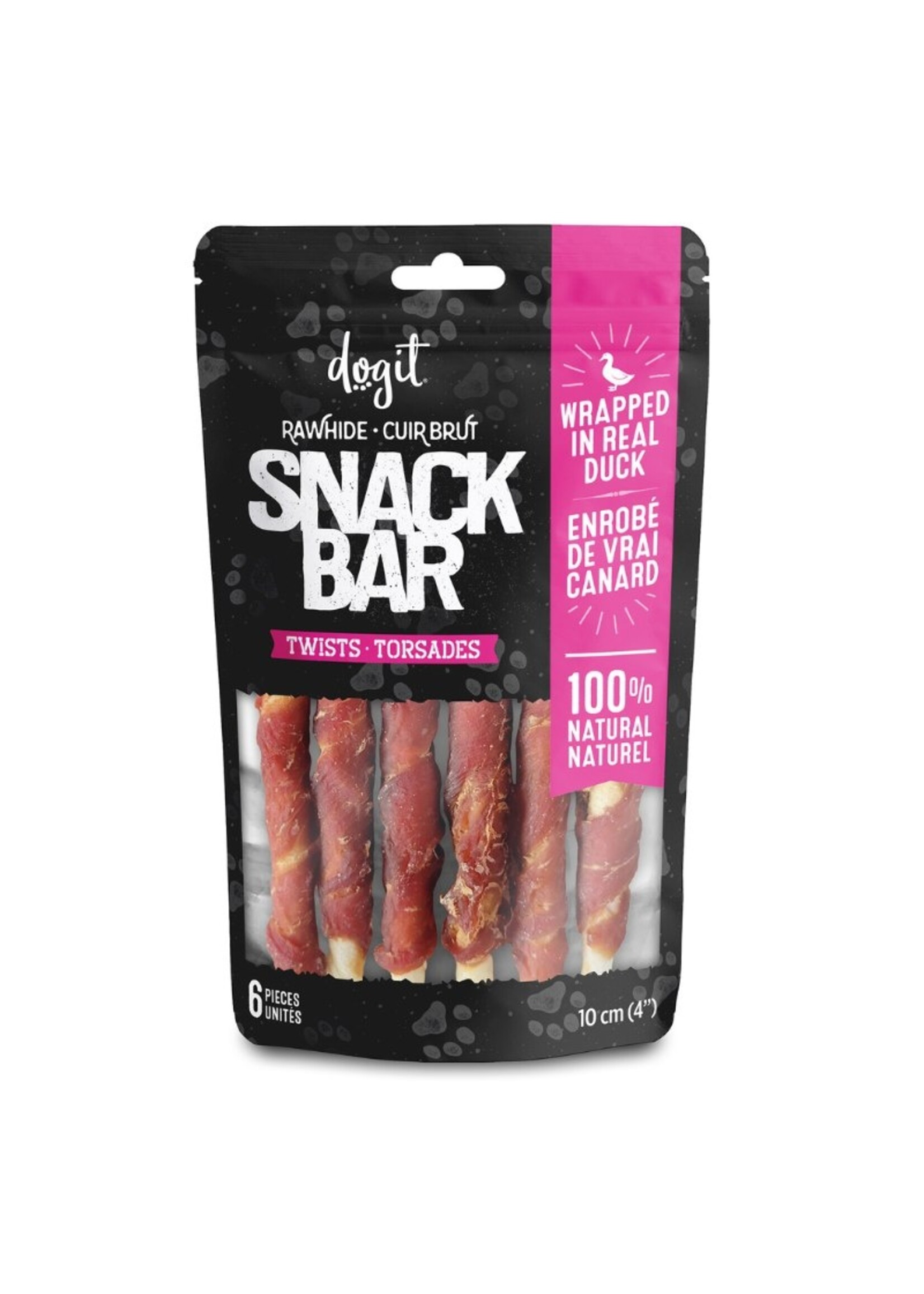 DOGIT SNACK BAR TORSADES DE CUIR ENROBES DE CANARD 4'' PQT 6