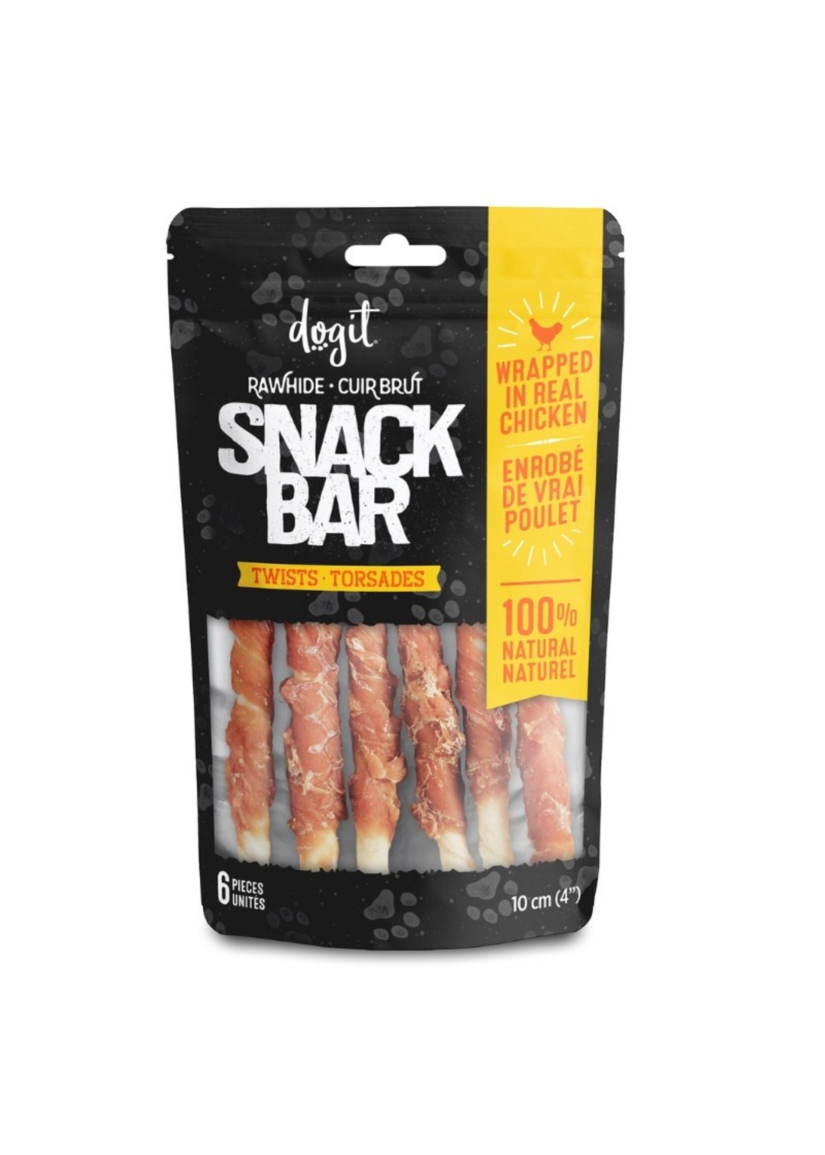 DOGIT SNACK BAR TORSADES DE CUIR ENROBE POULET 4'' PQT 6