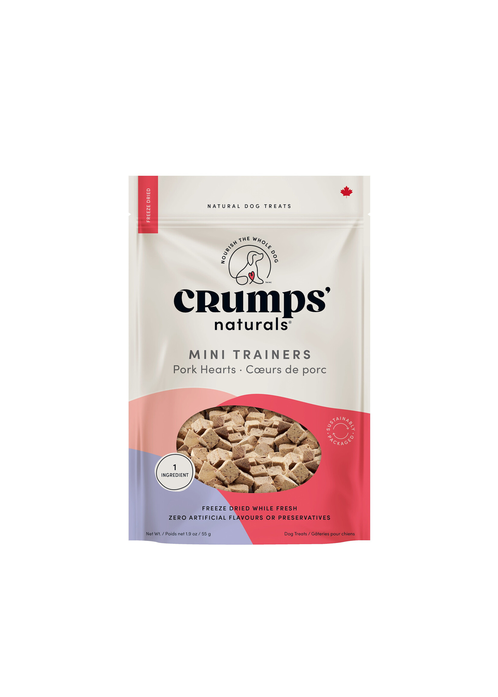 CRUMPS NATURALS MINI BOUCHEES D'ENTRAINEMENT POUR CHIEN COEURS DE PORC LYOPHILISES 55 G