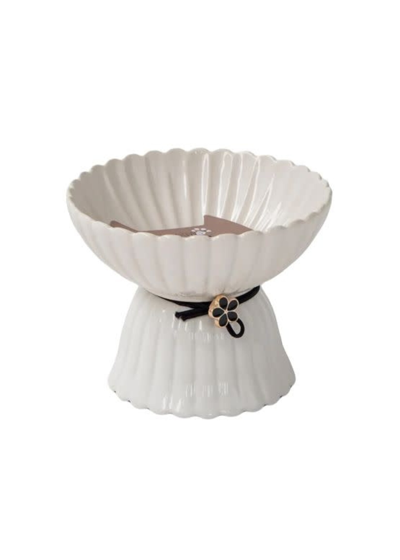 DEXYPAWS BOL SURELEVE EN CERAMIQUE POUR CHAT BLANC DENTELLE AVEC FLEUR NOIRE 8,45 OZ