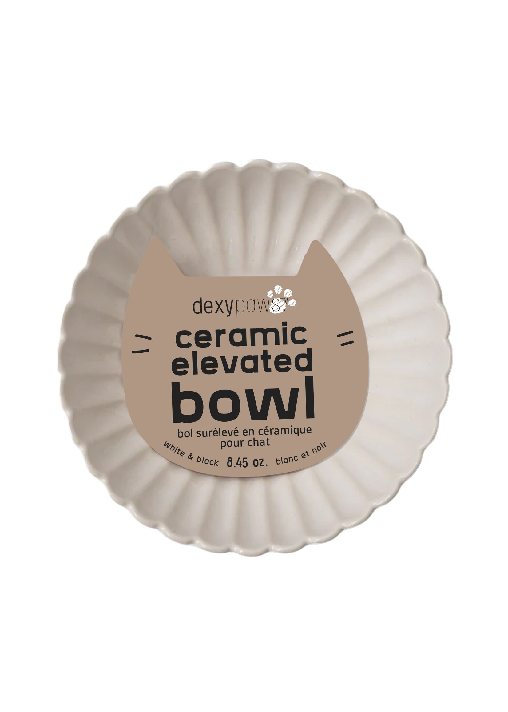 DEXYPAWS BOL SURELEVE EN CERAMIQUE POUR CHAT BLANC DENTELLE AVEC FLEUR NOIRE 8,45 OZ