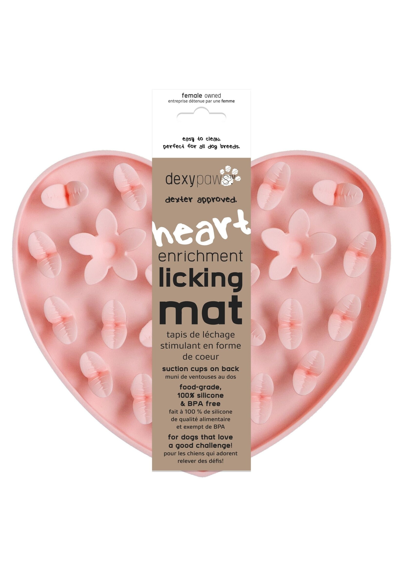 DEXYPAWS TAPIS DE LECHAGE EN SILICONE CACHE-CACHE COEUR ROSE