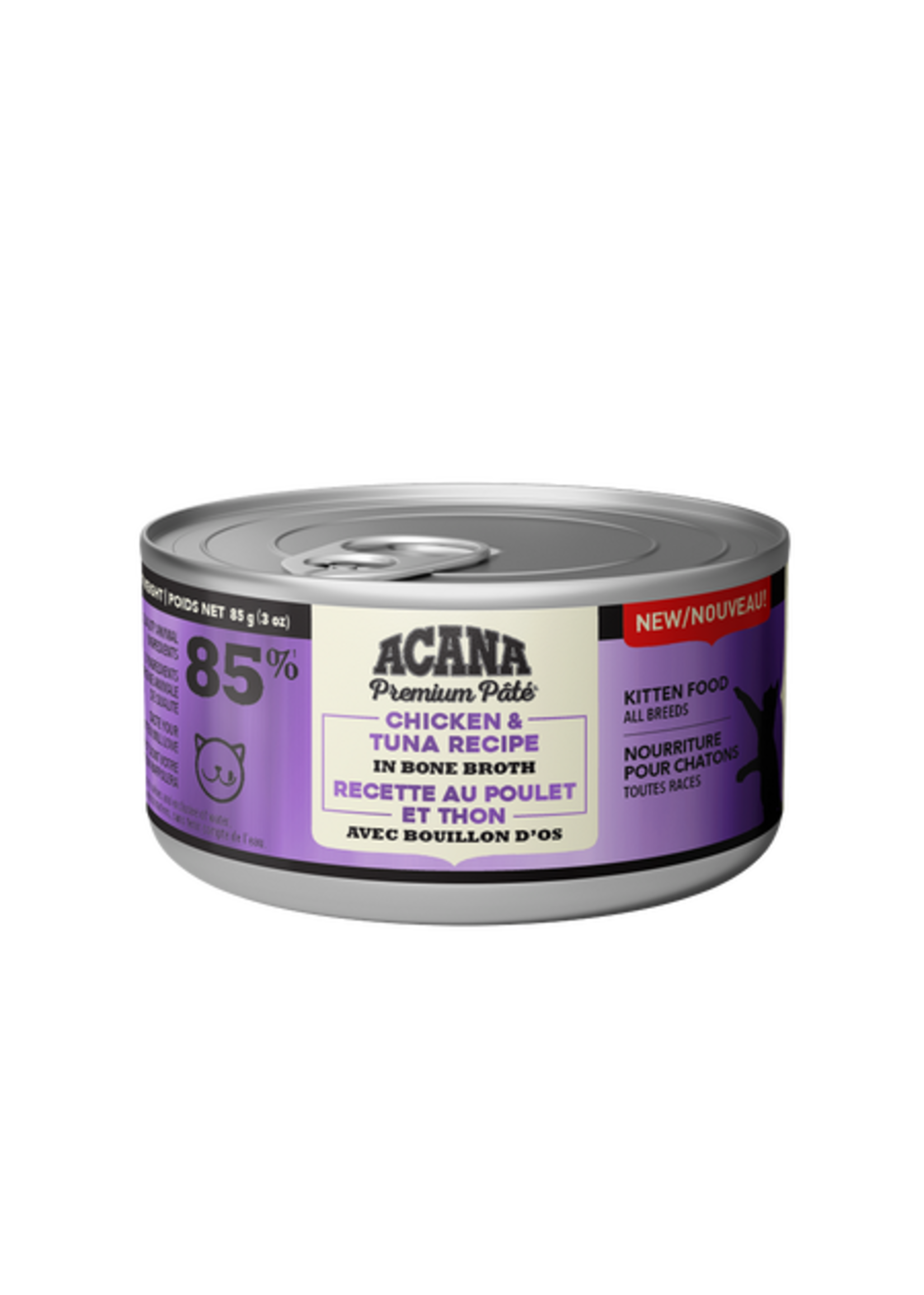 ACANA ACANA NOURRITURE HUMIDE CHATON AU POULET ET THON EN PATÉ AVEC BOUILLON 85G
