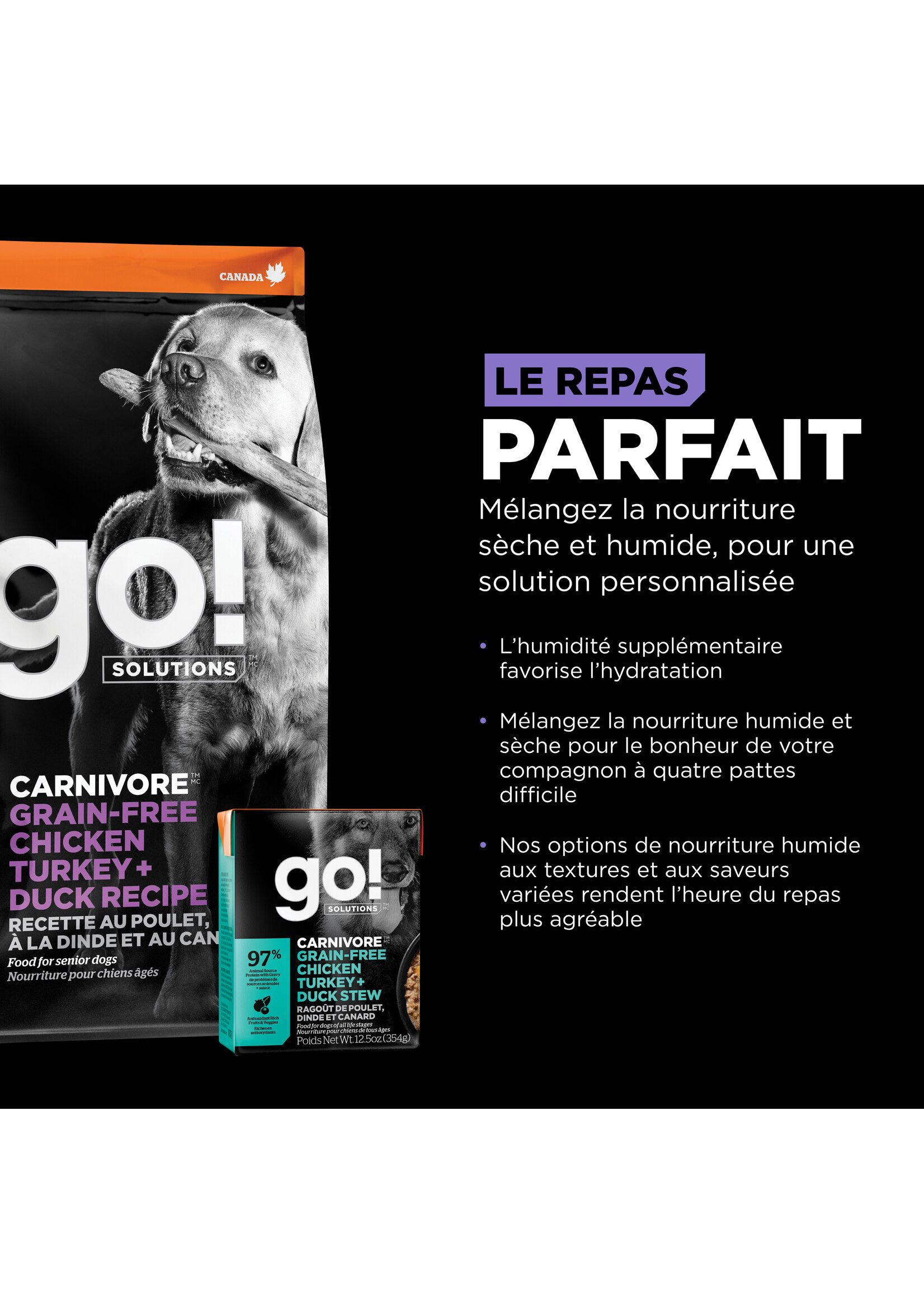 GO! SOLUTIONS GO! SOLUTION CARNIVORE CHIEN SENIOR POULET/DINDE/CANARD SANS GRAINS