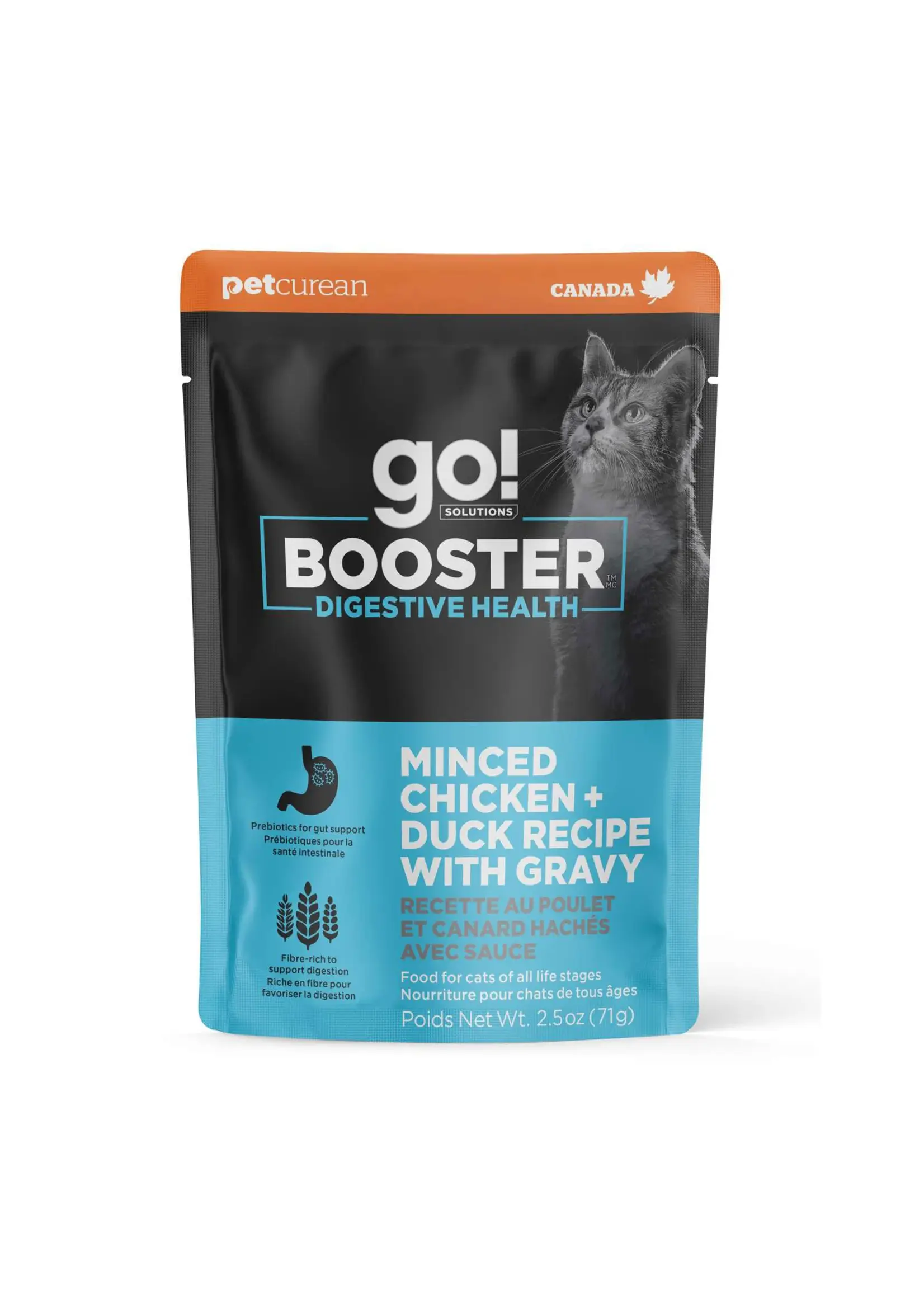 GO! SOLUTIONS GO BOOSTER CHAT DIGESTION POULET ET CANARD HACHÉ AVEC SAUCE 2.5OZ