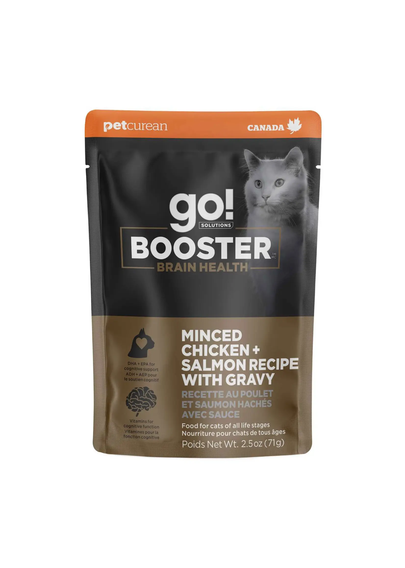 GO! SOLUTIONS GO BOOSTER CHAT SANTÉ CÉRÉBRALE POULET ET SAUMON HACHÉ AVEC SAUCE 2.5OZ