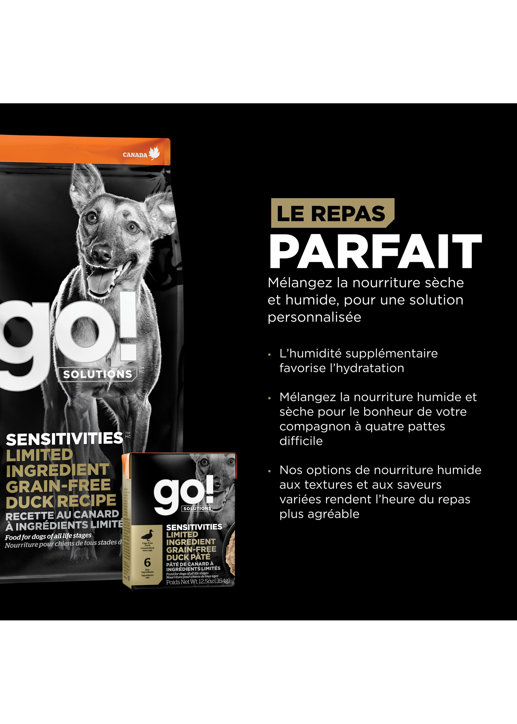 GO! SOLUTIONS GO TETRA PAK CHIEN SENSITIVE  PATE CANARD SANS GRAINS 12.5 OZ