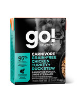 GO! SOLUTIONS GO TETRA PAK CHIEN CARNIVORE POULET/DINDE/CANARD SANS GRAINS 12.5 OZ
