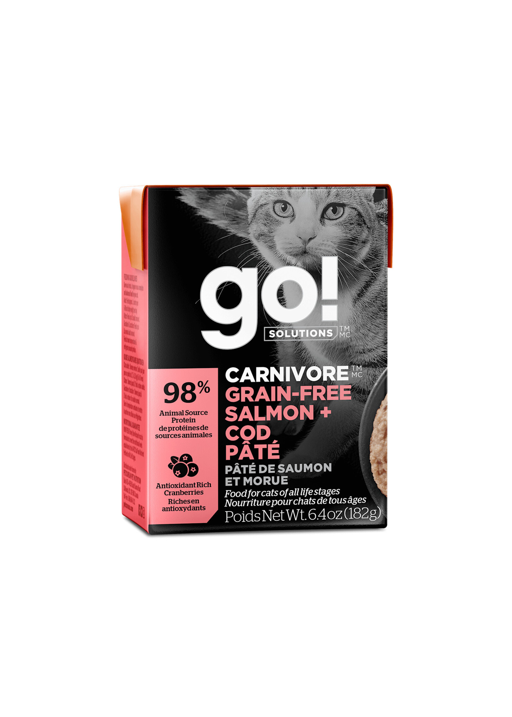 GO! SOLUTIONS GO TETRA PAK CHAT CARNIVORE SAUMON ET MORUE SANS GRAINS 6.4 OZ