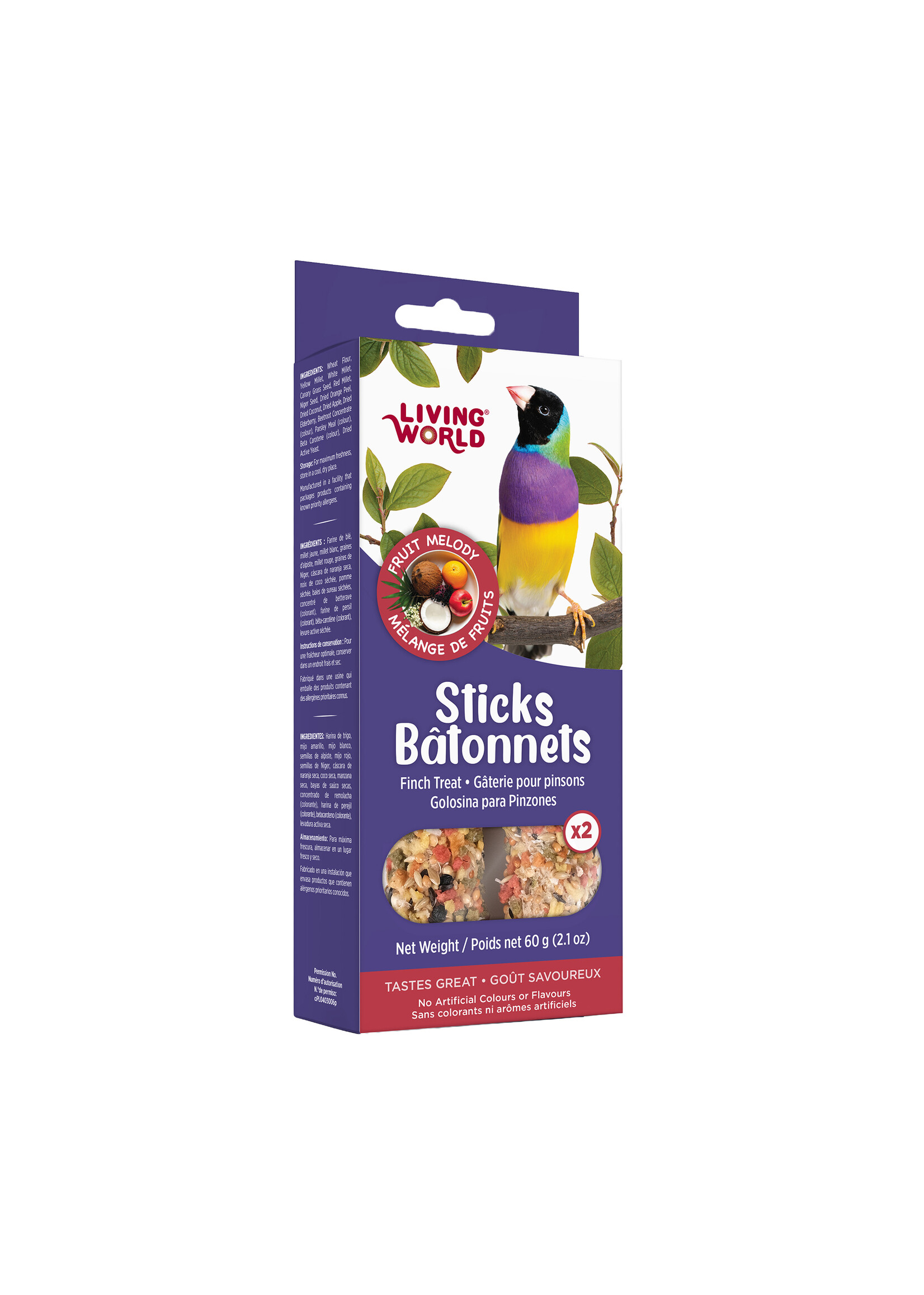 LIVING WORLD LIVING WORLD GÂTERIES POUR PINSON BÂTONNETS AUX FRUITS PAQUET DE 2