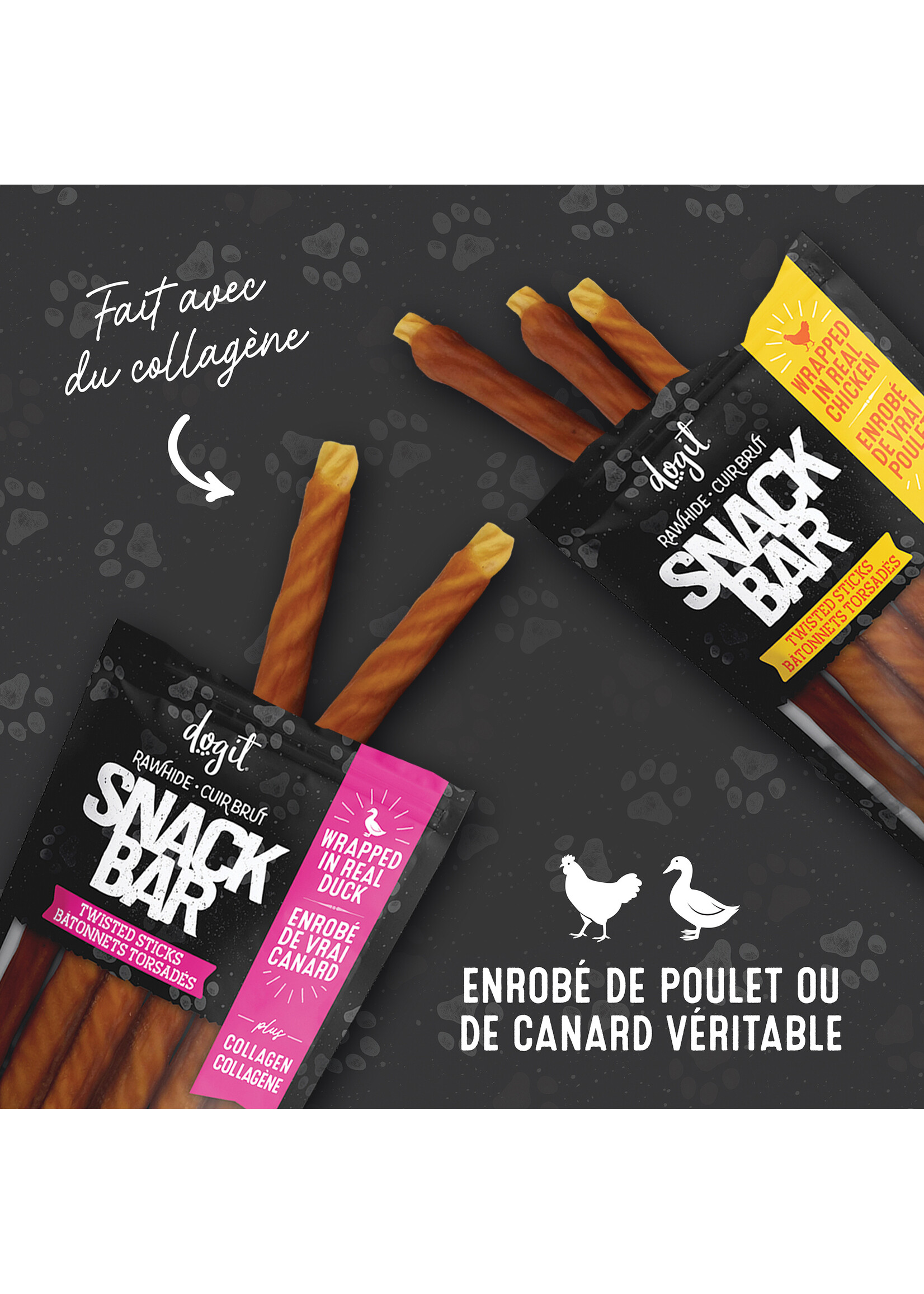 DOGIT SNACK BAR BATONNETS PEAU BOEUF COLLAGENE ET CANARD 12.7 CM PAQUET 6