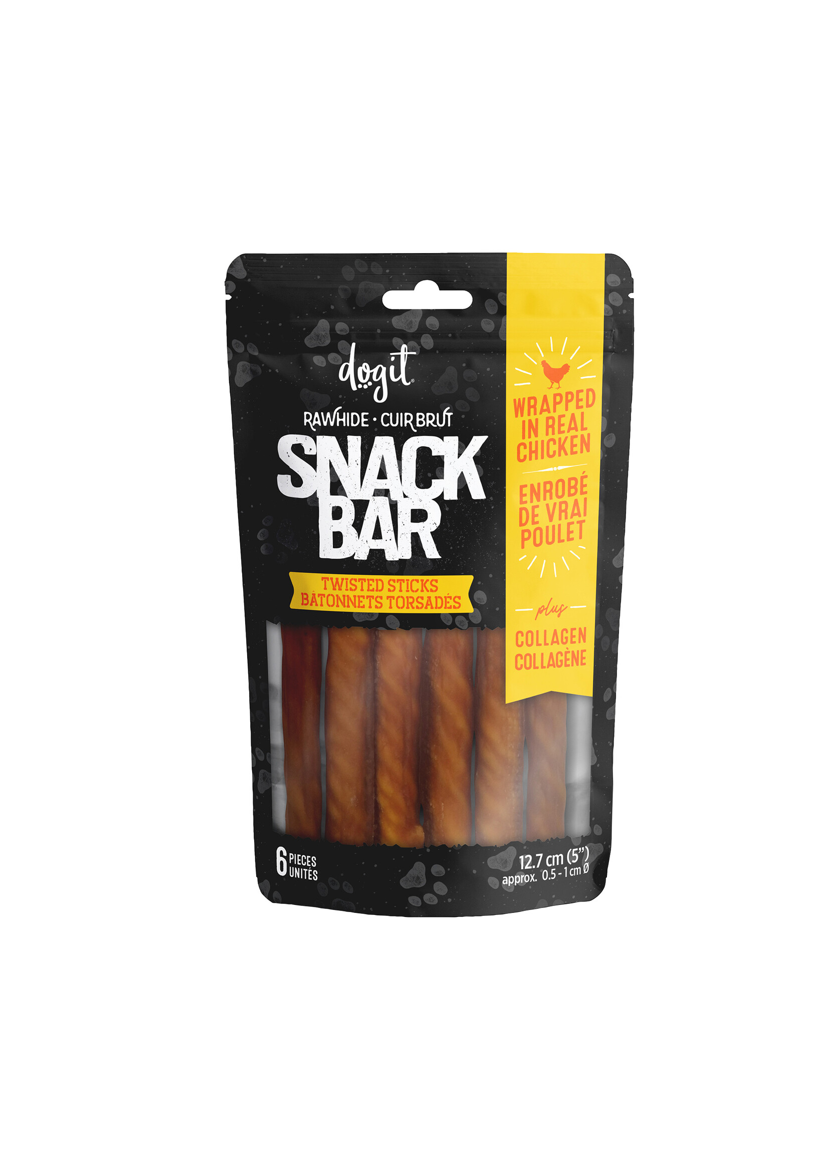 DOGIT SNACK BAR BATONNETS PEAU BOEUF COLLAGENE ET POULET 12.7 CM PAQUET 6