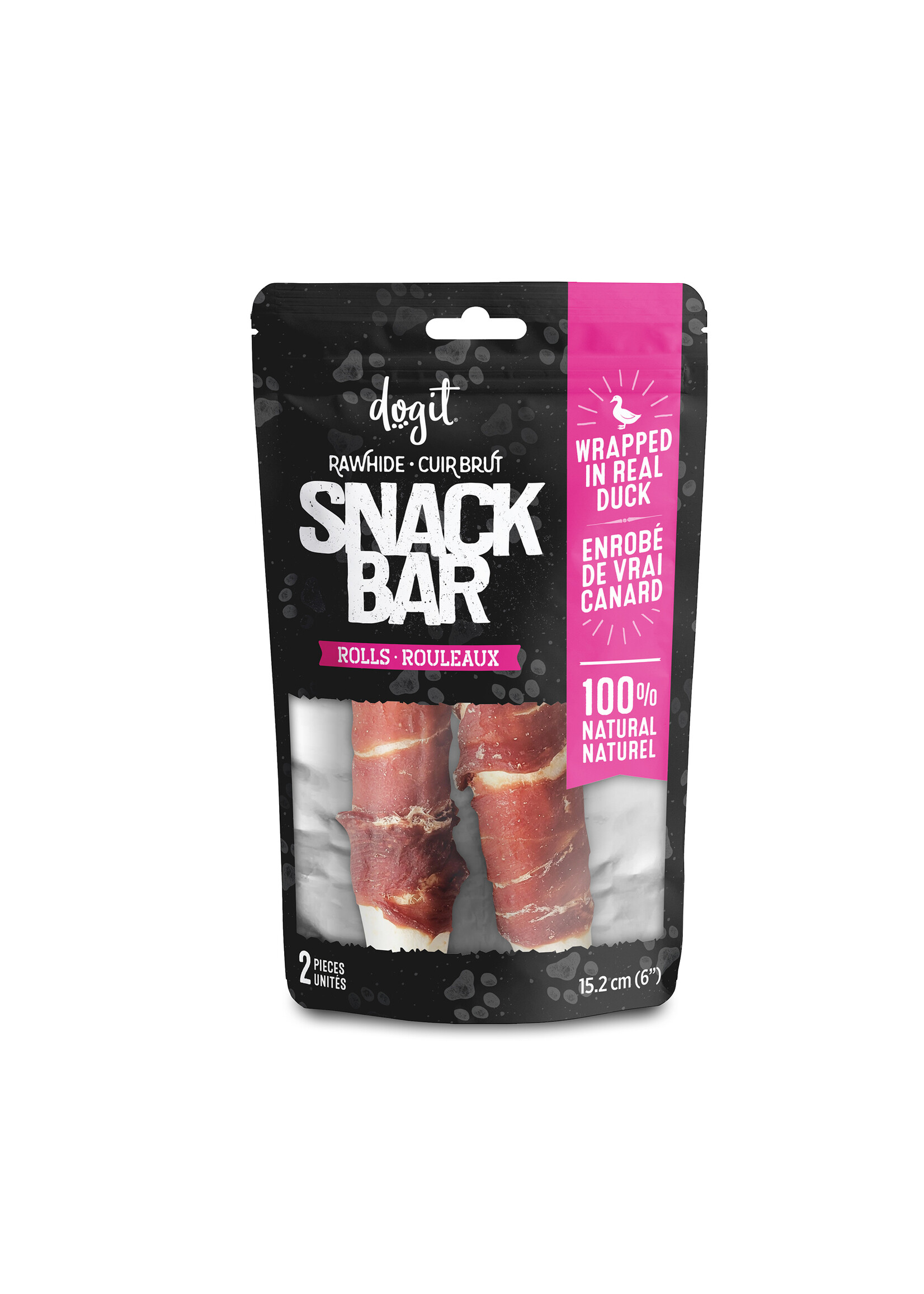 DOGIT SNACK BAR ROULEAUX DE CUIR ENROBES DE CANARD 6'' PQT 2