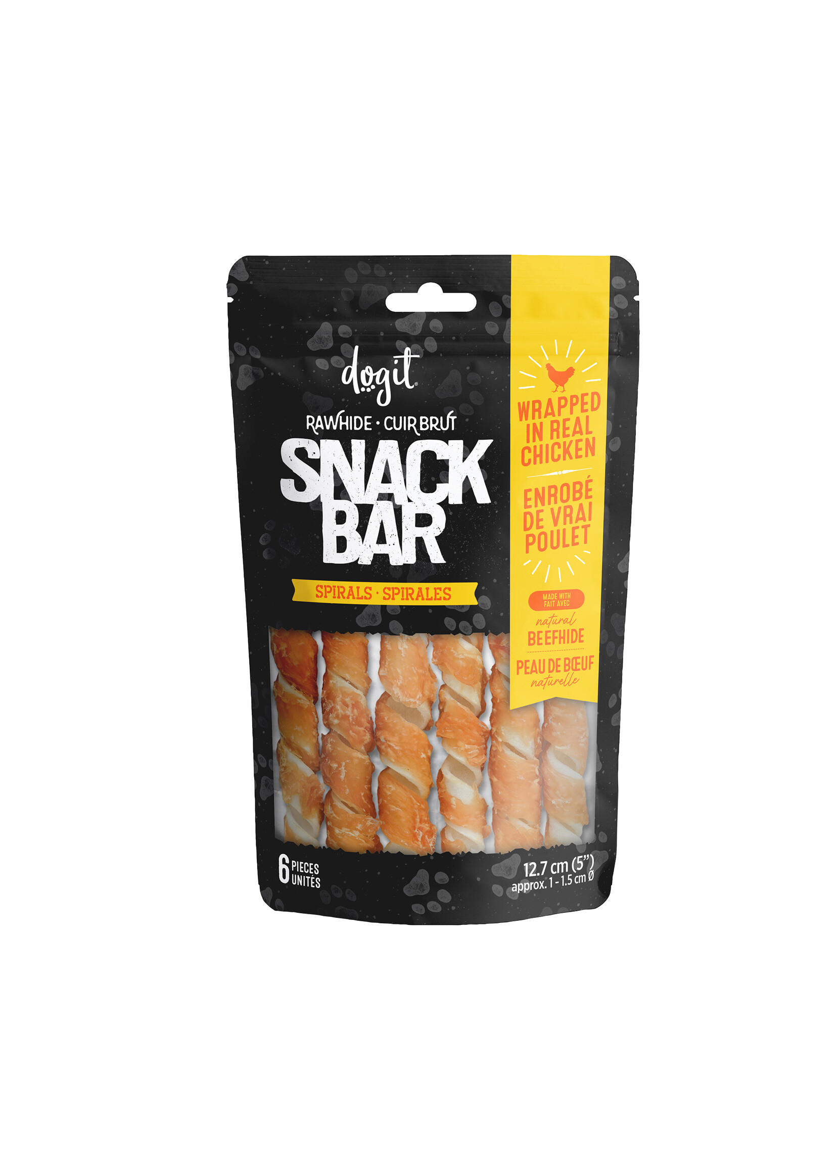 DOGIT SNACK BAR SPIRALES PEAU DE BOEUF ENROBÉE DE POULET 12.7 CM PAQUET 6