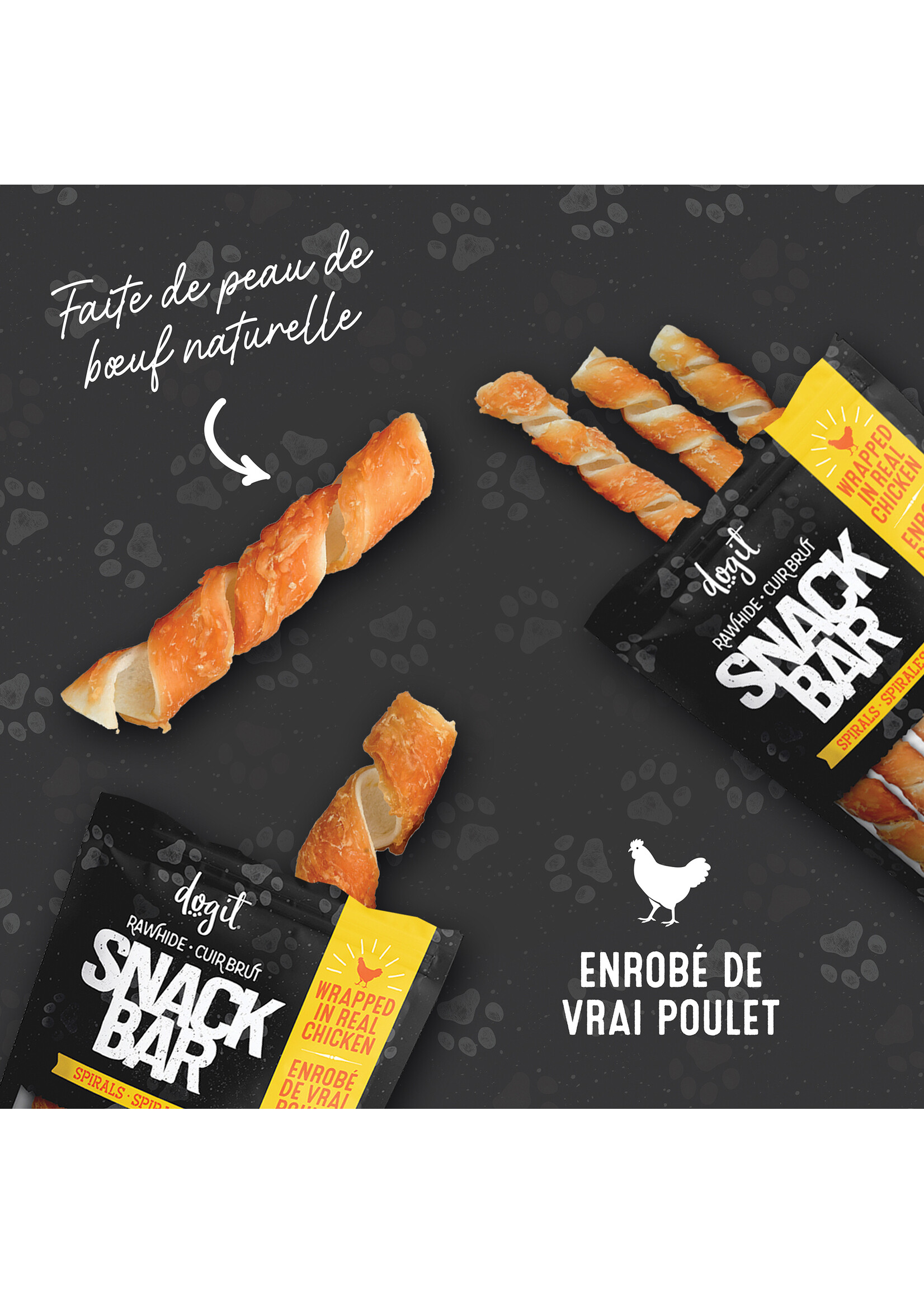 DOGIT SNACK BAR SPIRALES PEAU DE BOEUF ENROBÉE DE POULET 12.7 CM PAQUET 6