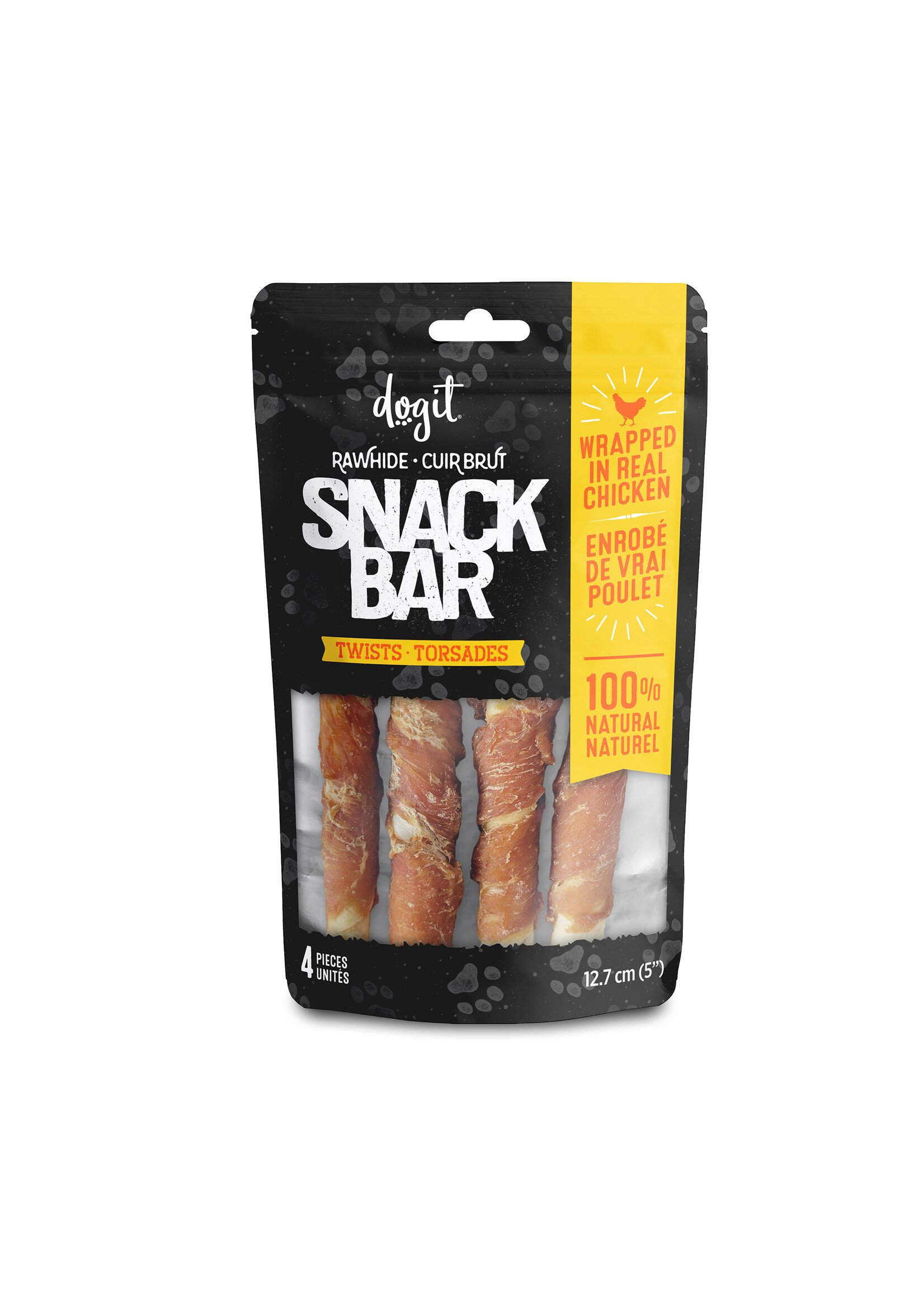 DOGIT SNACK BAR TORSADES DE CUIR ENROBE POULET 5'' PQT 4