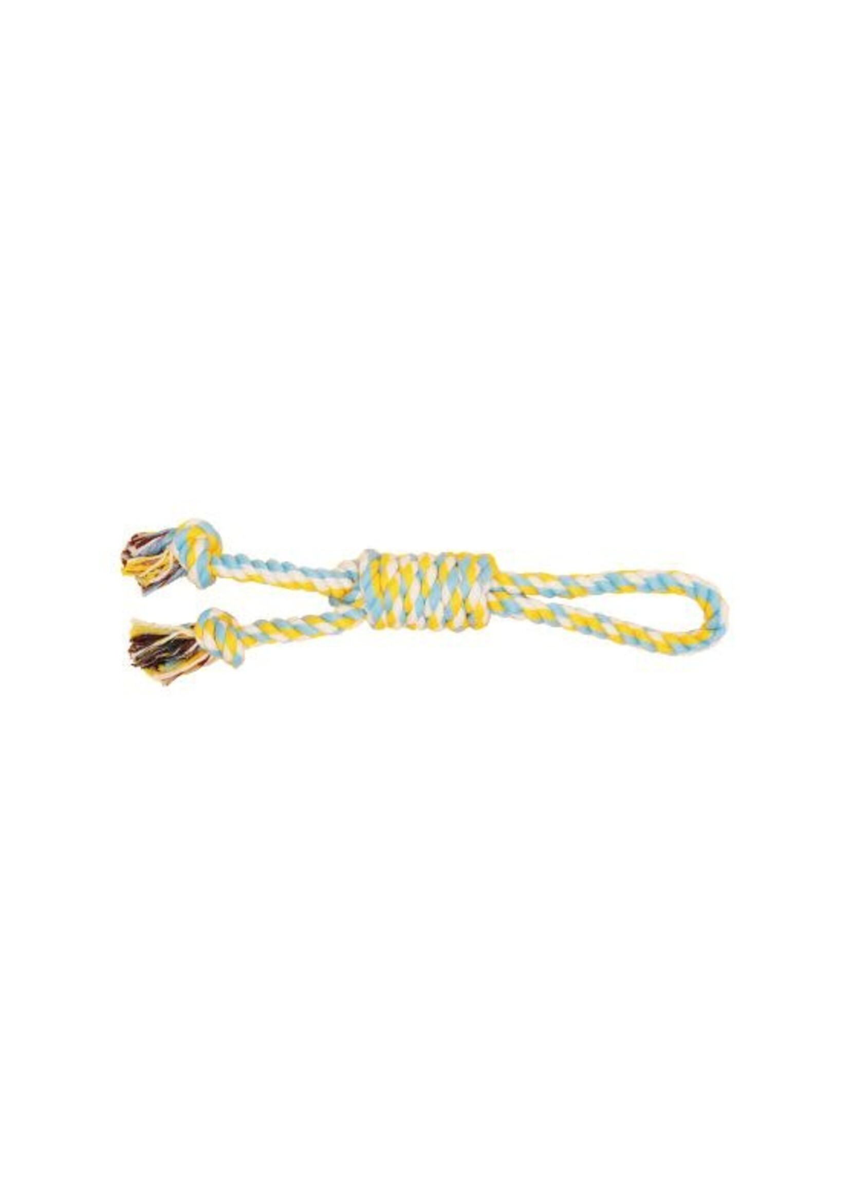BUD'Z BUD'Z JOUET POUR CHIEN CORDE DOUBLE AVEC NOEUDS COULANT BLEU CIEL ET JAUNE 35 CM