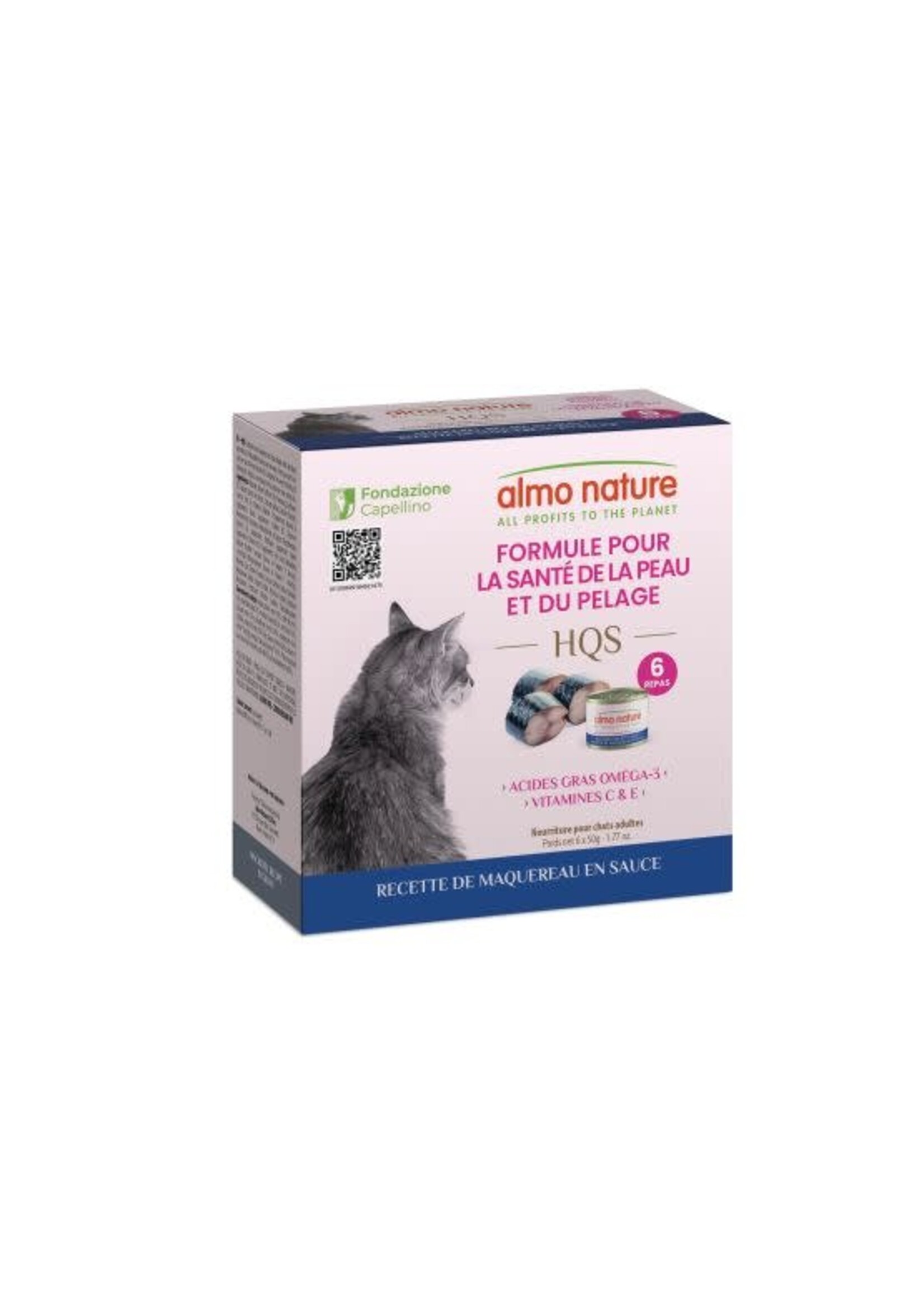 ALMO NATURE ALMO NATURE HQS CHAT FORMULE  6X50G PEAU PELAGE MAQUEREAU EN SAUCE