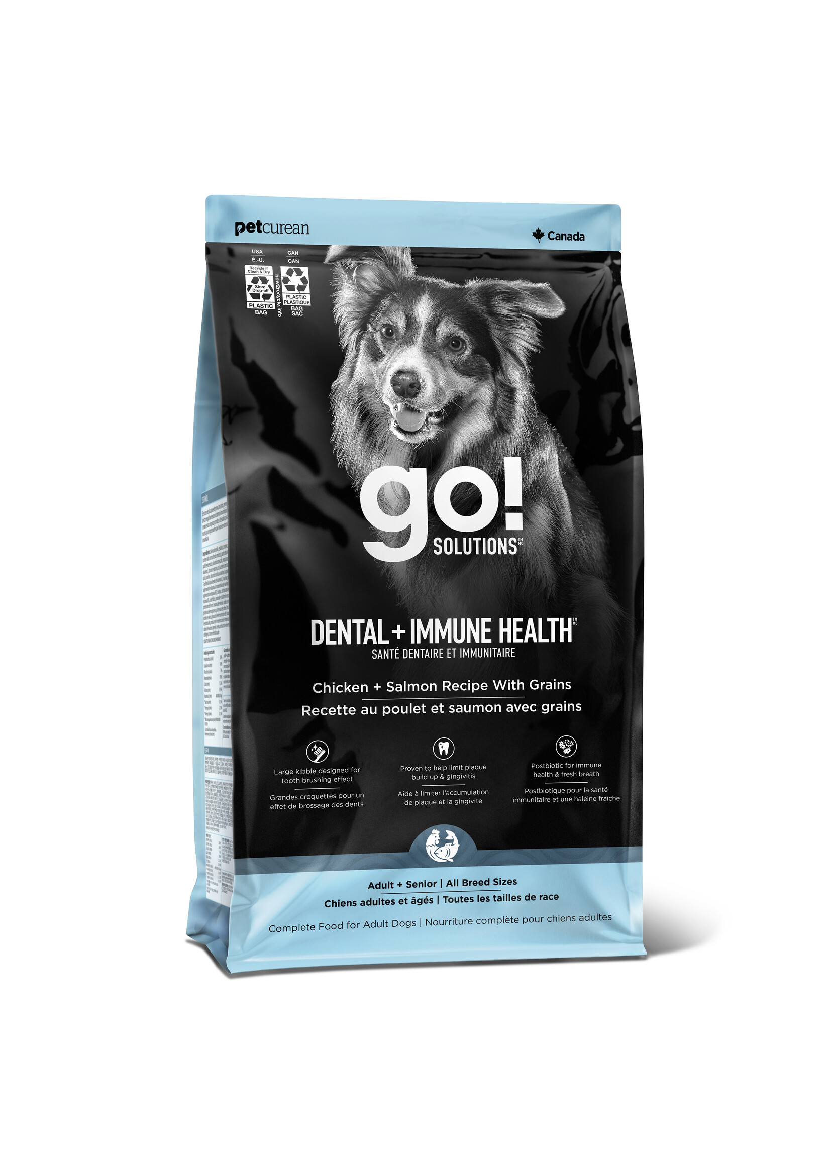 GO! SOLUTIONS PETCUREAN GO! CHIEN SANTÉ DENTAIRE ET IMMUNITAIRE POULET ET SAUMON AVEC GRAINS 4 LBS