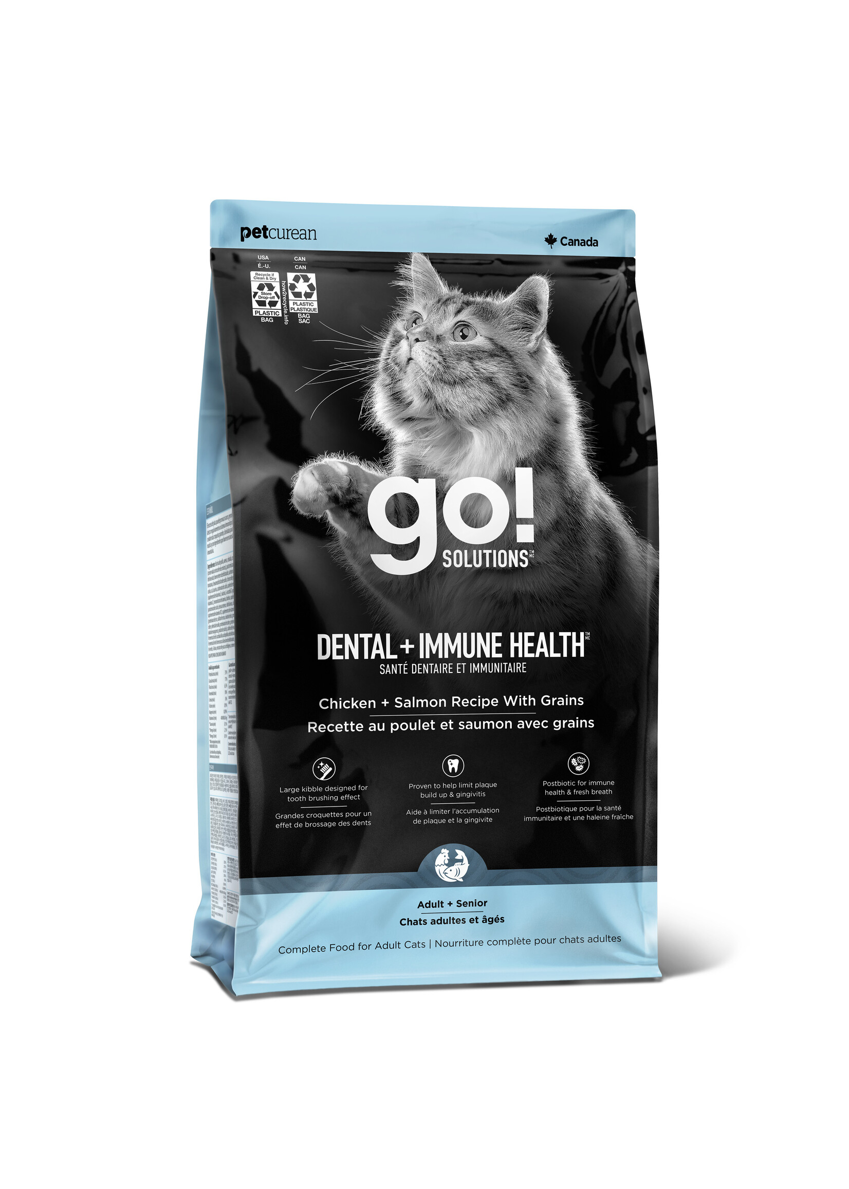 GO! SOLUTIONS PETCUREAN GO! CHAT SANTÉ DENTAIRE ET IMMUNITAIRE POULET ET SAUMON AVEC GRAINS 6 LBS