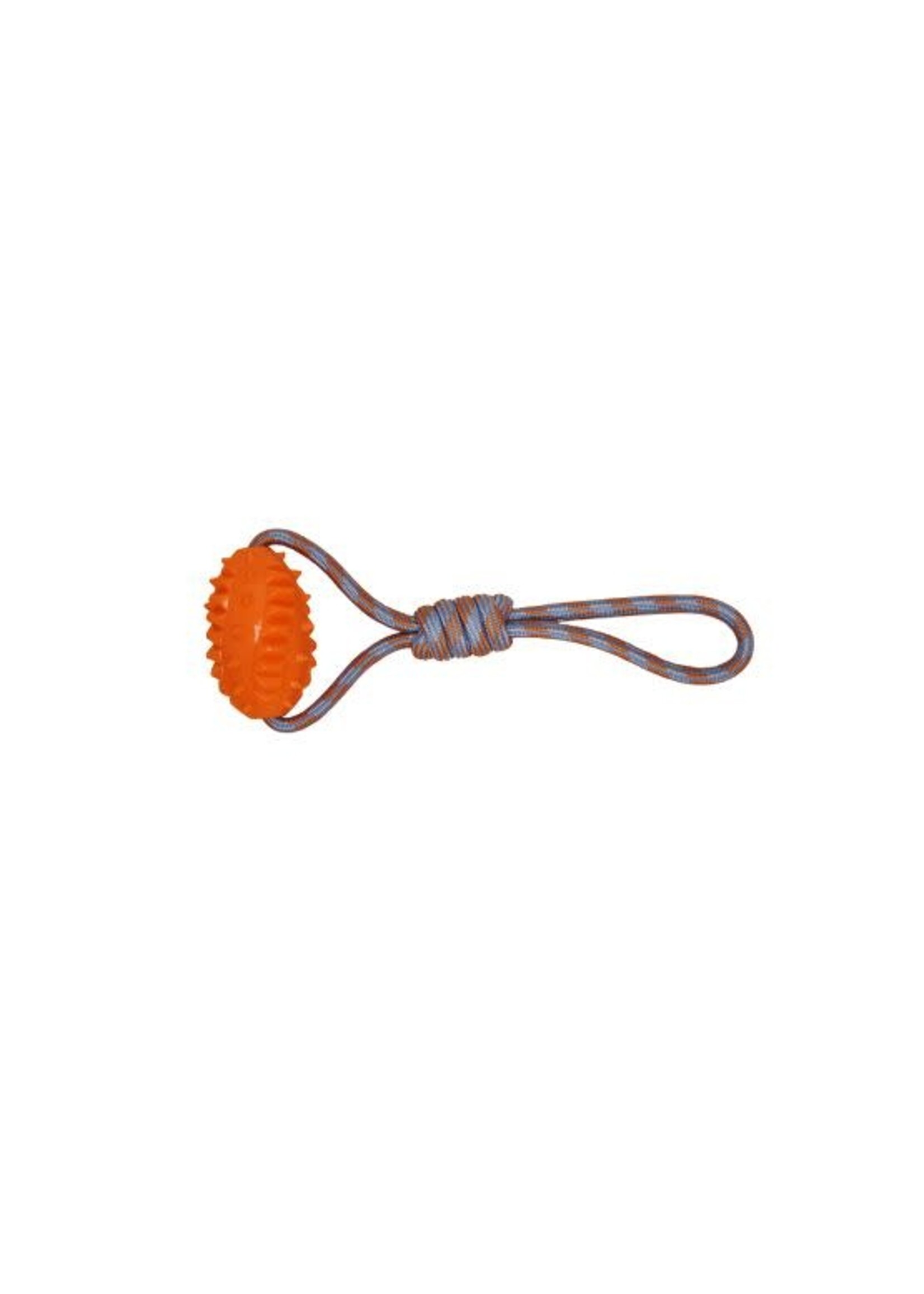 BUD'Z BUD'Z JOUET POUR CHIEN CORDE FLOTTANTE BALLON DE FOOTBALL AVEC POIGNÉE ORANGE ET BLEU 38 CM