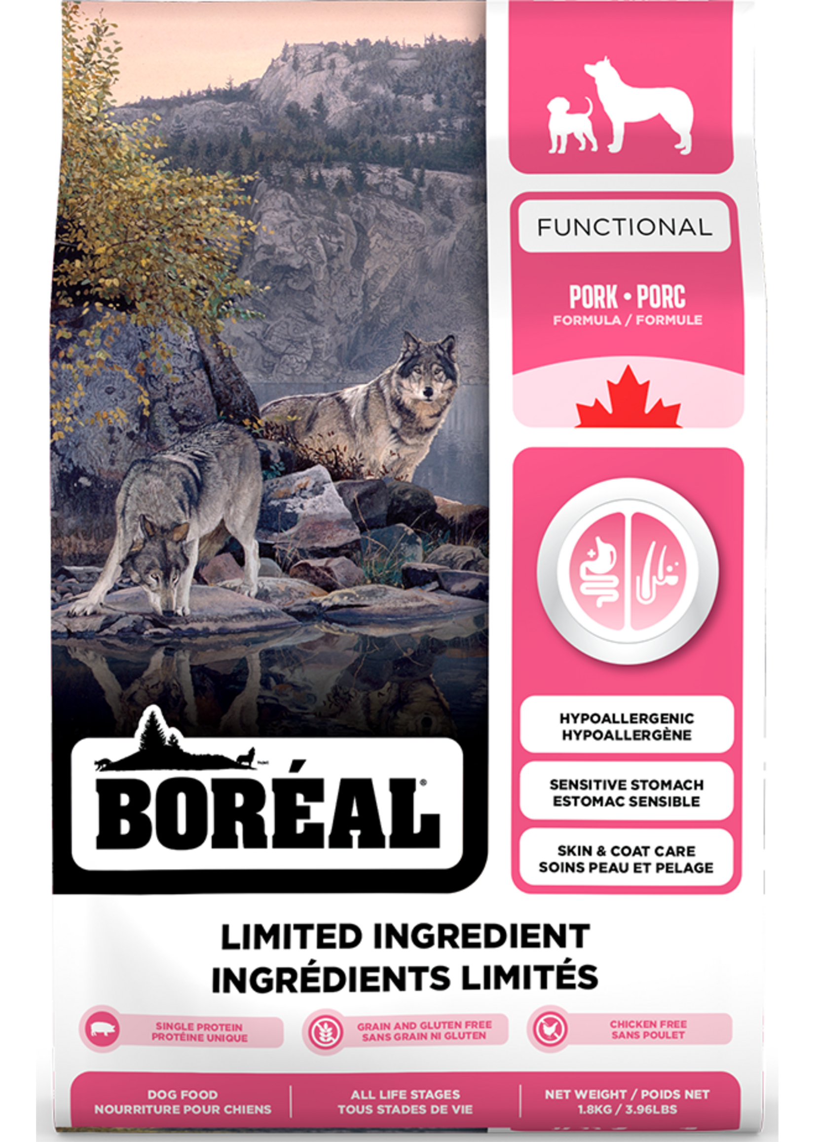 BOREAL BOREAL FUNCTIONNAL NOURRITURE POUR CHIEN INGREDIENTS LIMITÉS AU PORC