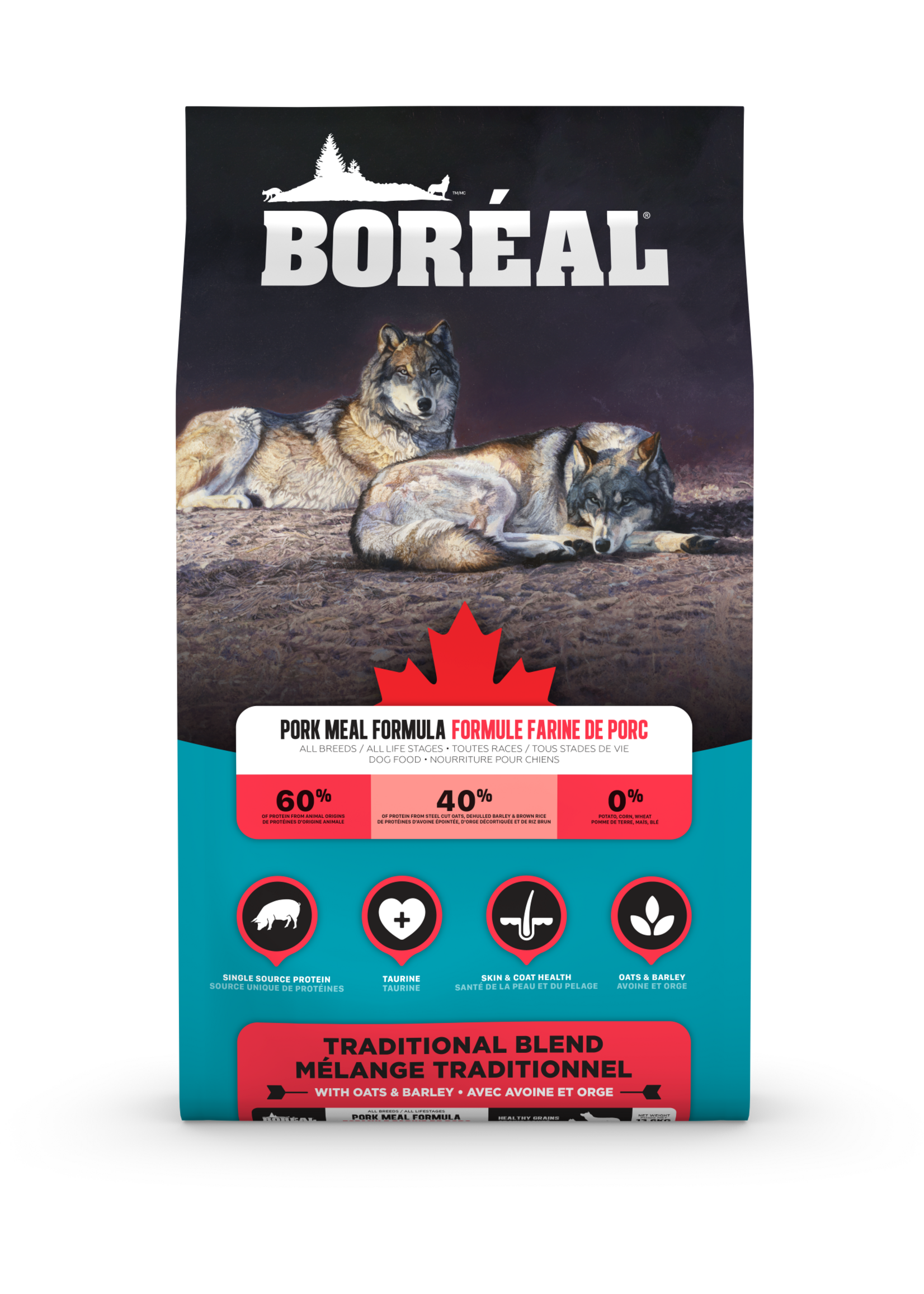 BOREAL BOREAL MÉLANGE TRADITIONNEL POUR CHIEN GRAINS SANTÉ AU PORC 16.8 KG