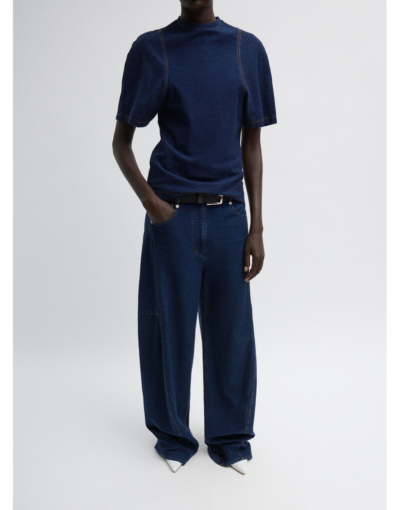 Tibi Indigo Barre Denim Knit T-shirt