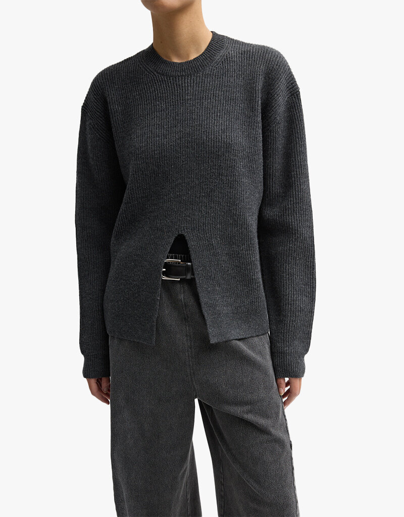 Tibi Cardigan Stitch Split Front Crewneck Easy