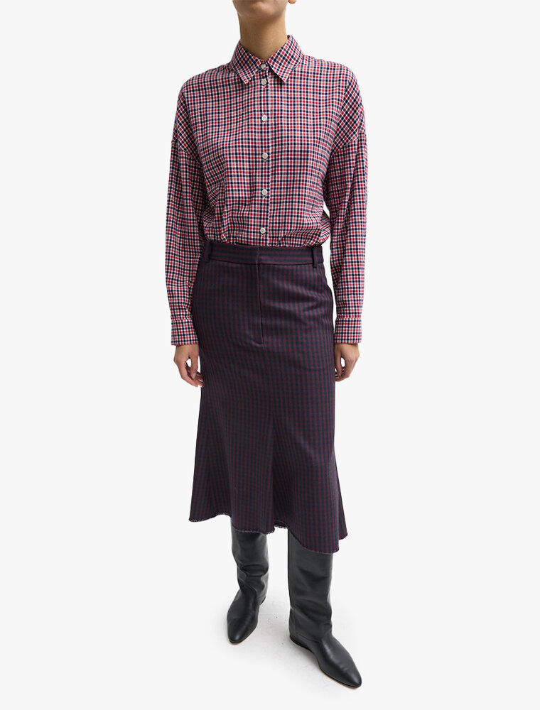 Tibi Jules Wool Gingham Sculpted Silke Skirt