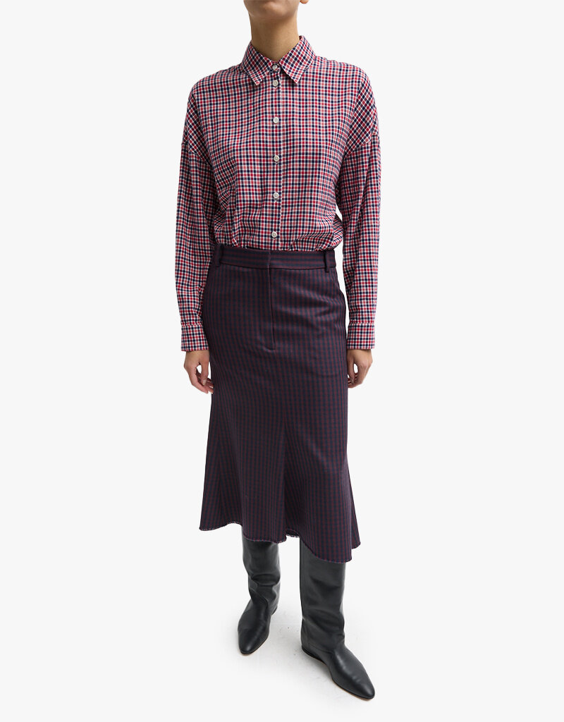 Tibi Jules Wool Gingham Sculpted Silke Skirt