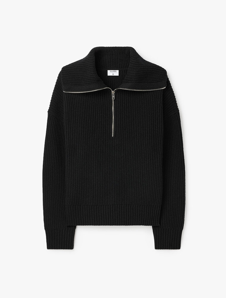 Filippa K Ribbed Wool Half Zip Sweater